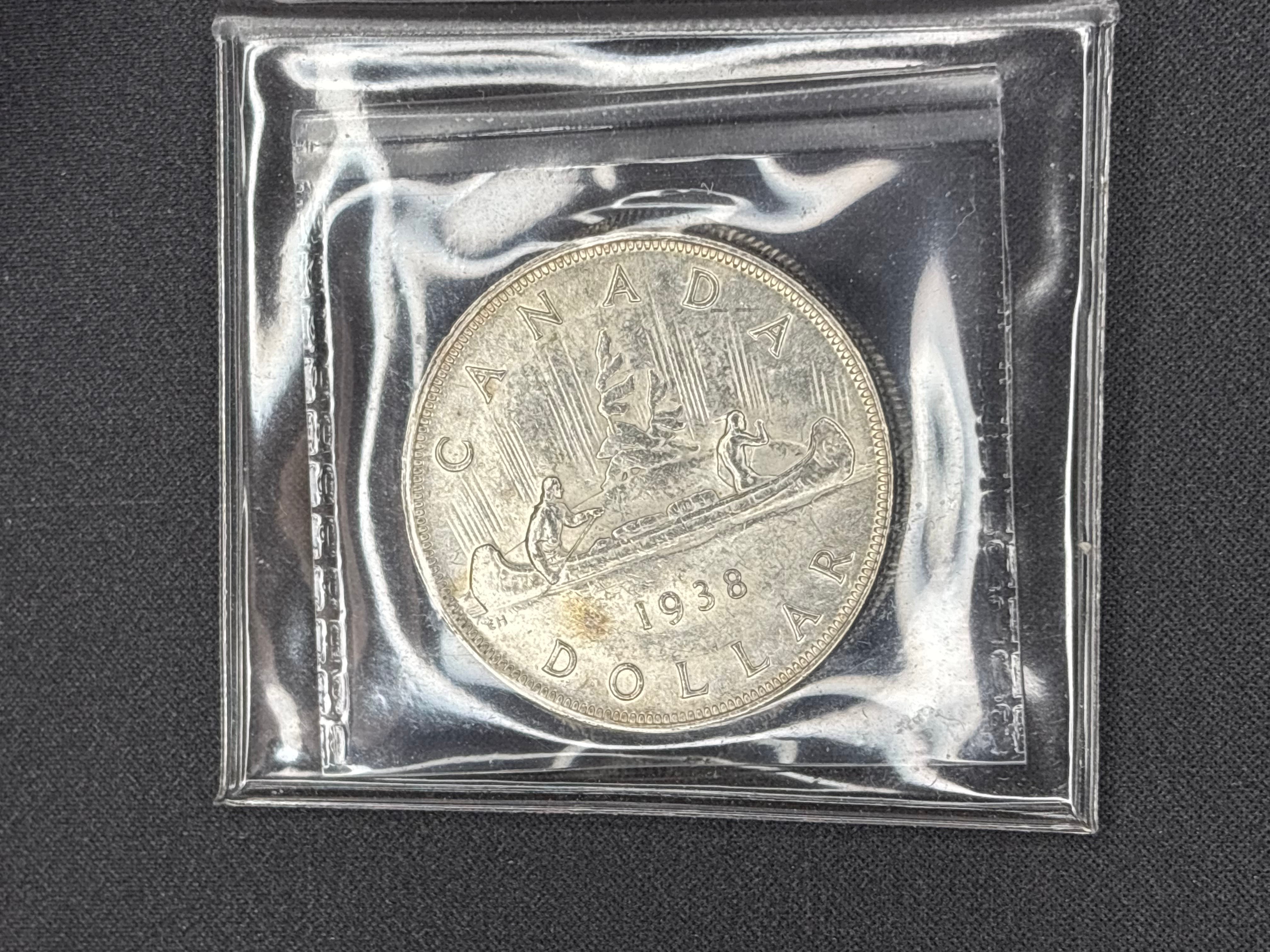 Canadian Silver Coin - Dollar - 1938 AU58  ICCS