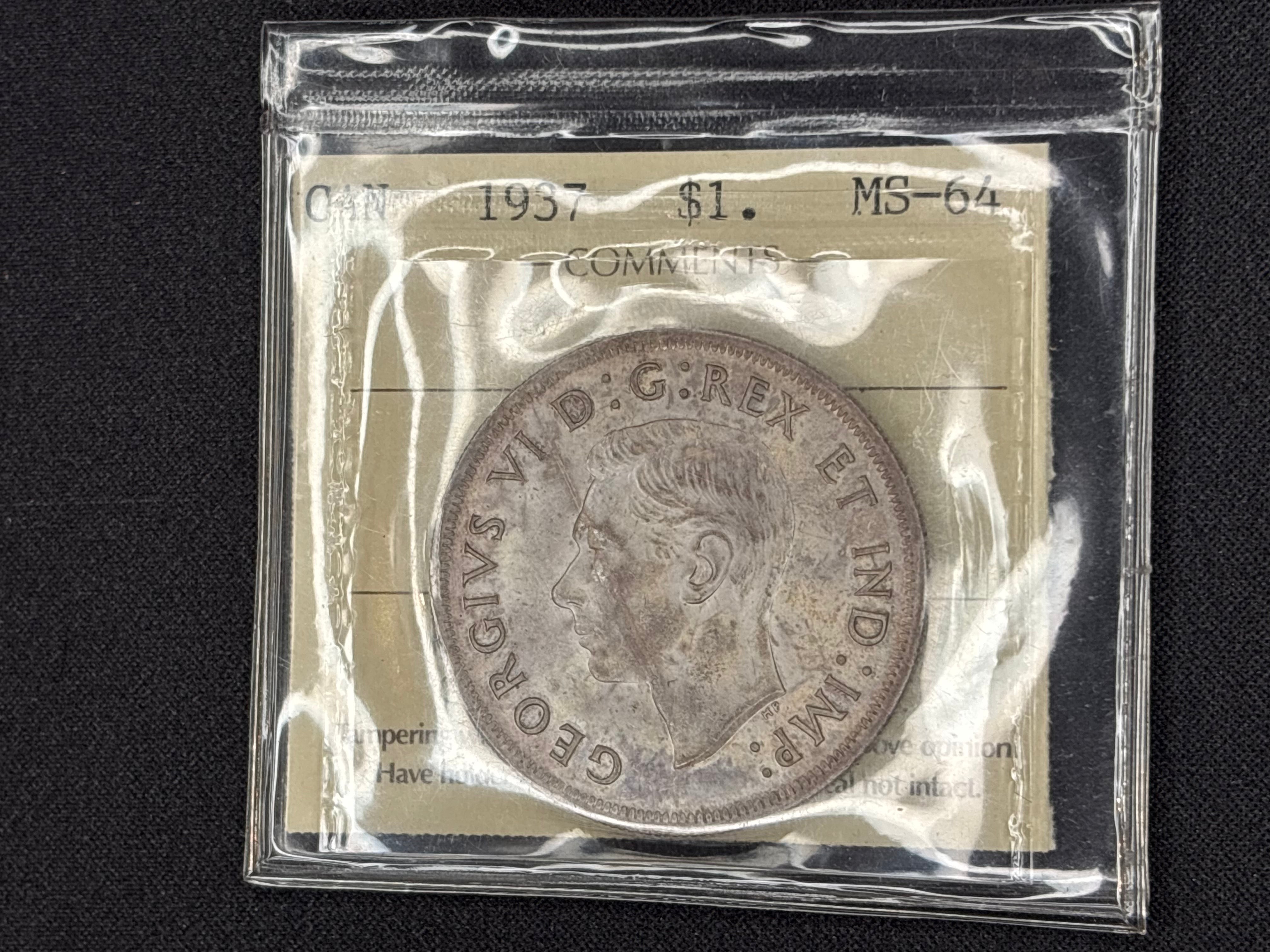 Canadian Silver Coin - Dollar - 1937 MS64 ICCS