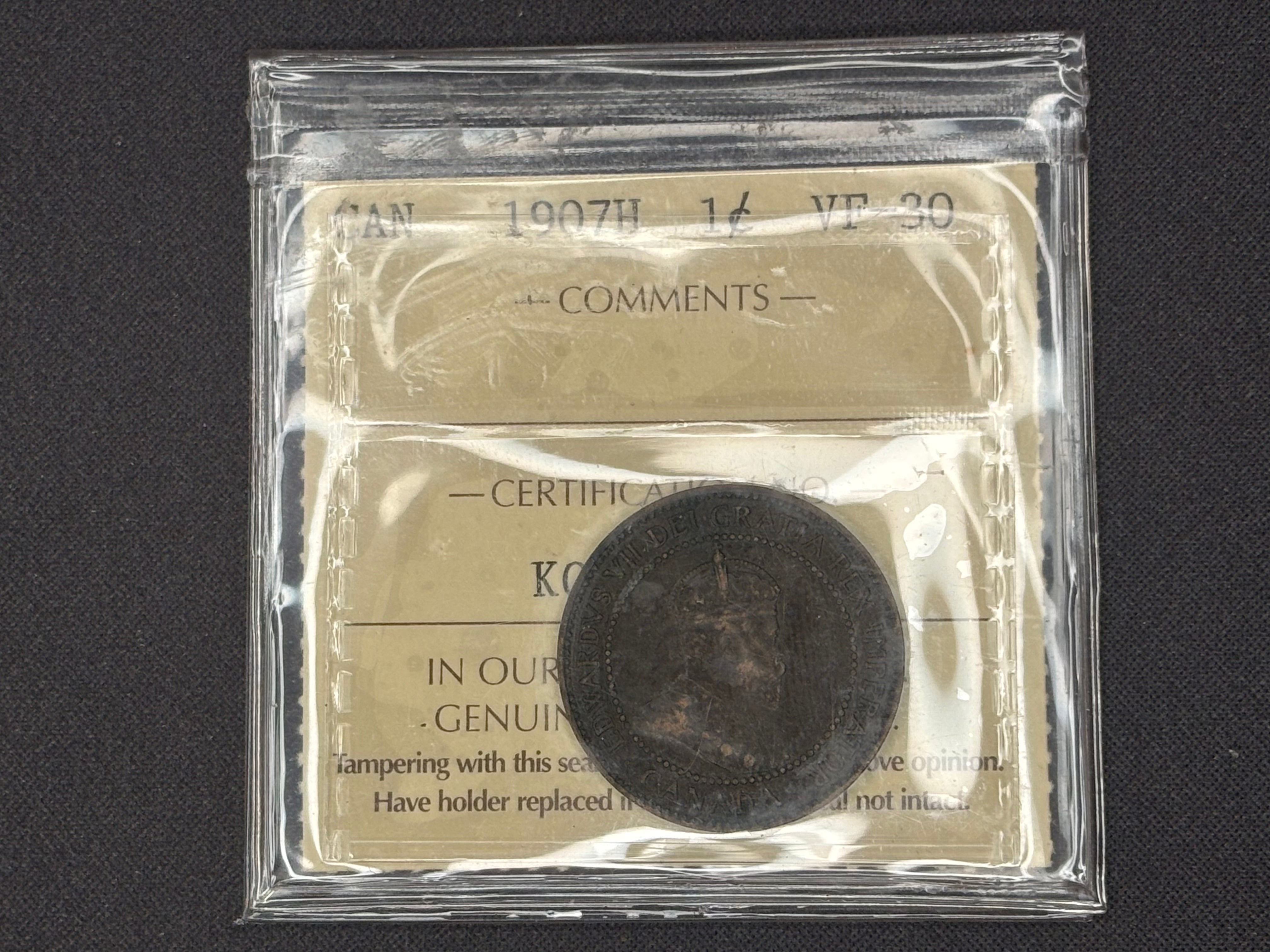 Canadian Coin - Penny - 1907H  - VF30 ICCS