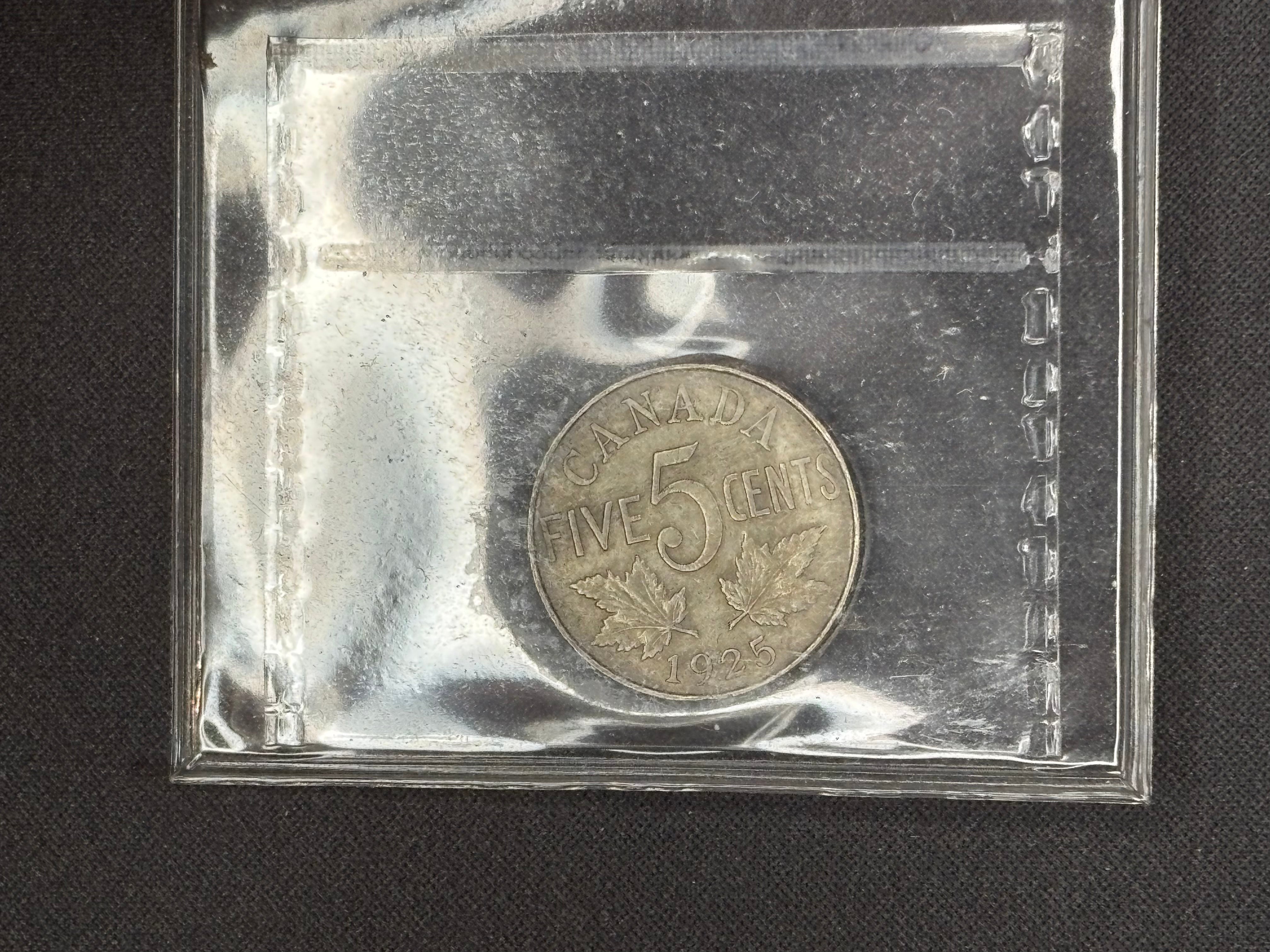 Key date Canadian Nickel Coin - 5 cents - 1925 -  VF30 ICCS