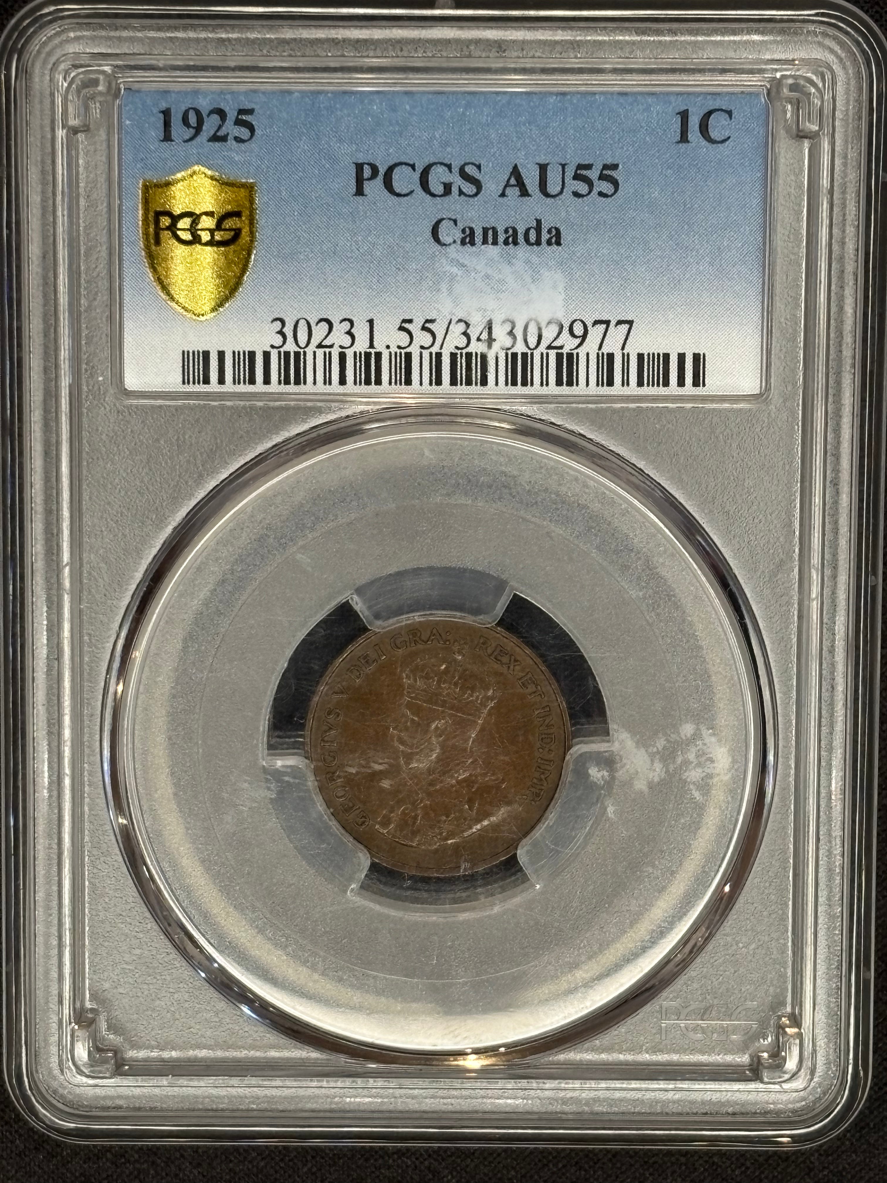 Canadian Coin - Penny - 1925 - AU55 PCGS