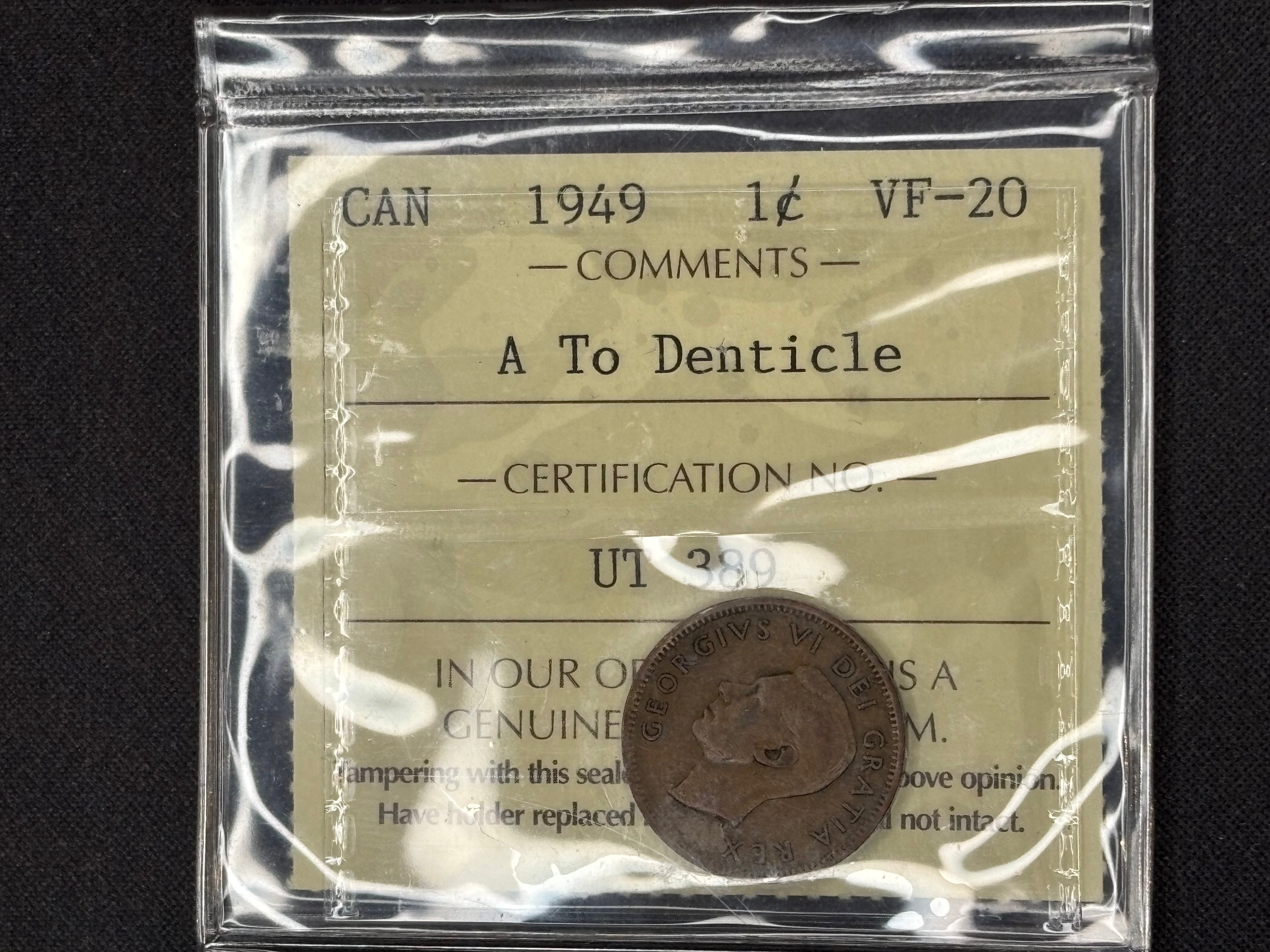 Canadian Coin - Penny - 1949 ATD VF20 ICCS