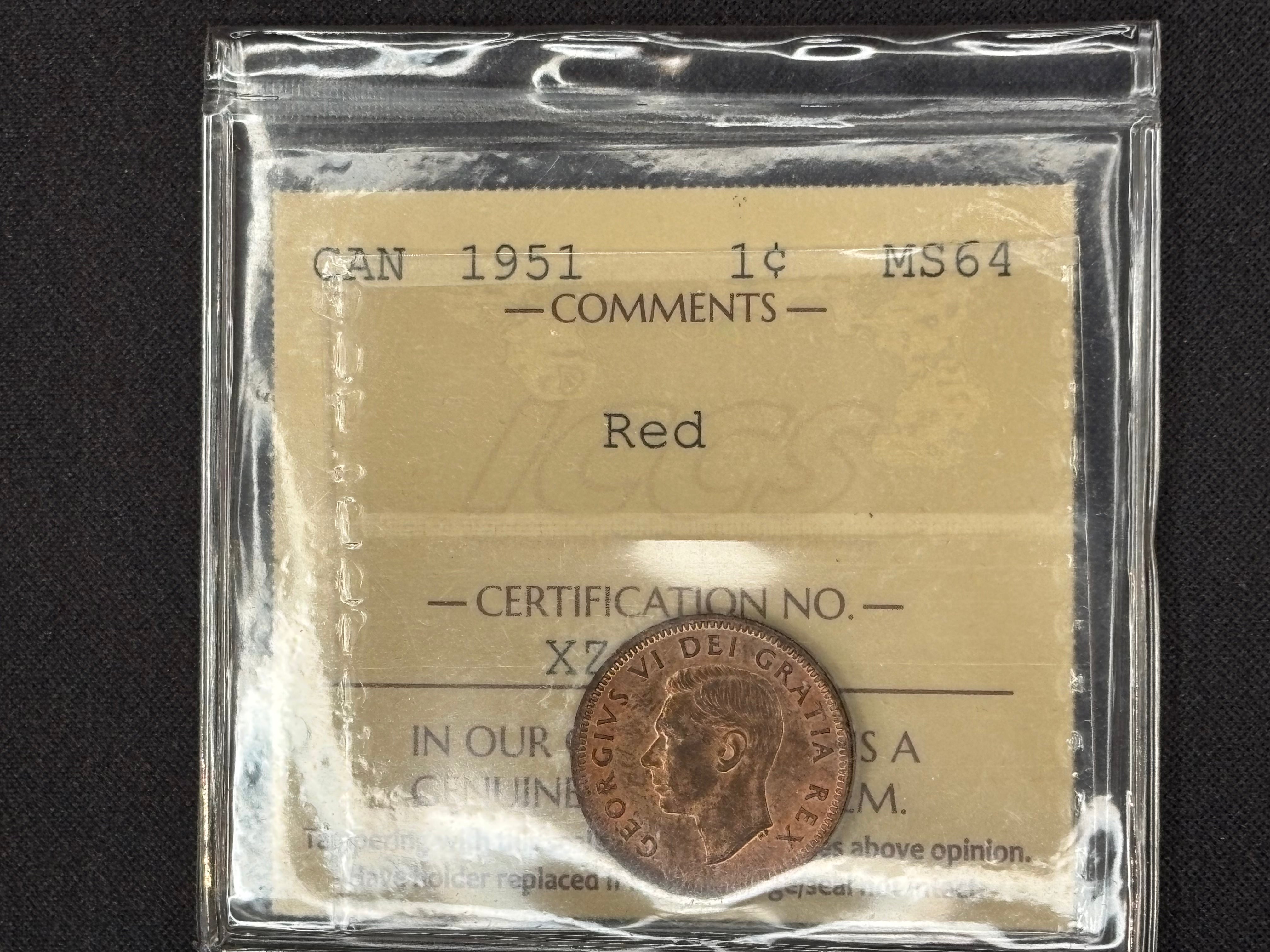Canadian Coin - Penny - 1951 Red MS64 ICCS