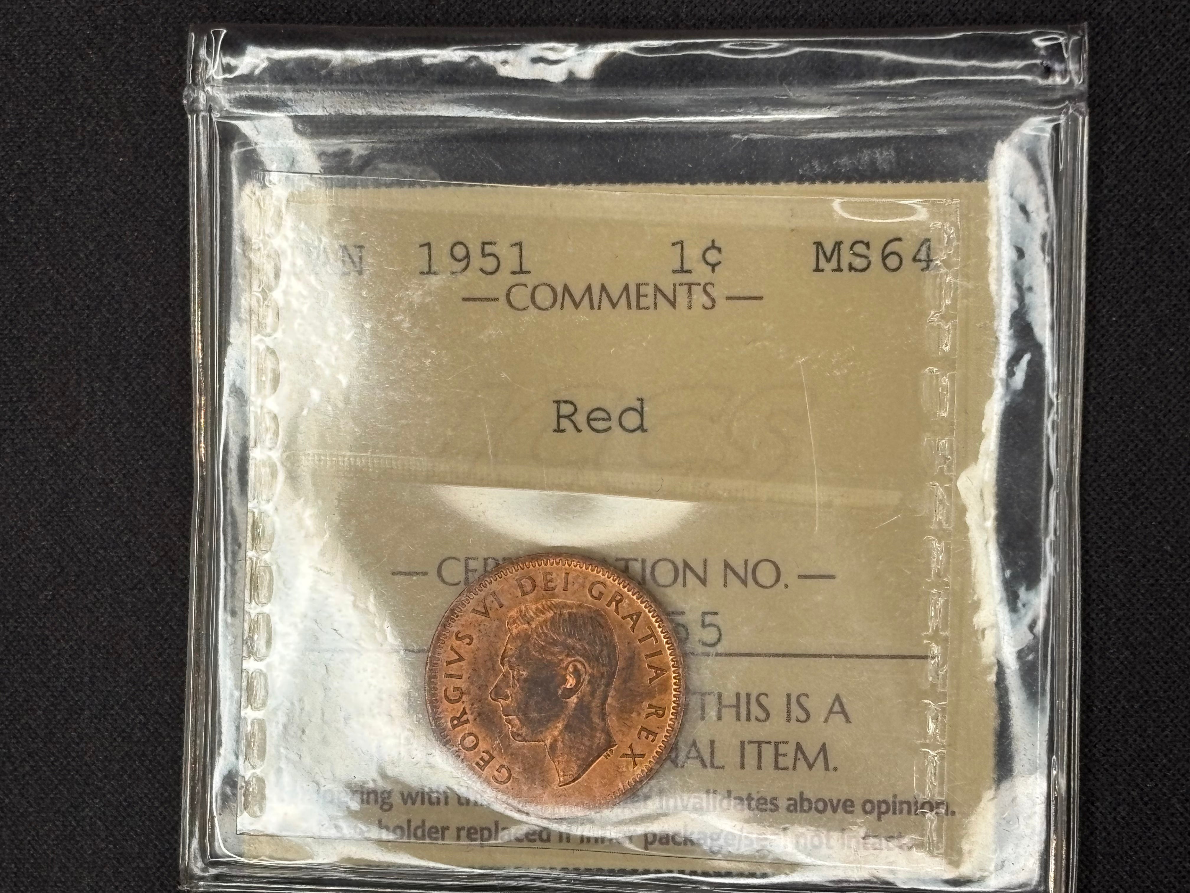 Canadian Coin - Penny - 1951 Red MS64 ICCS