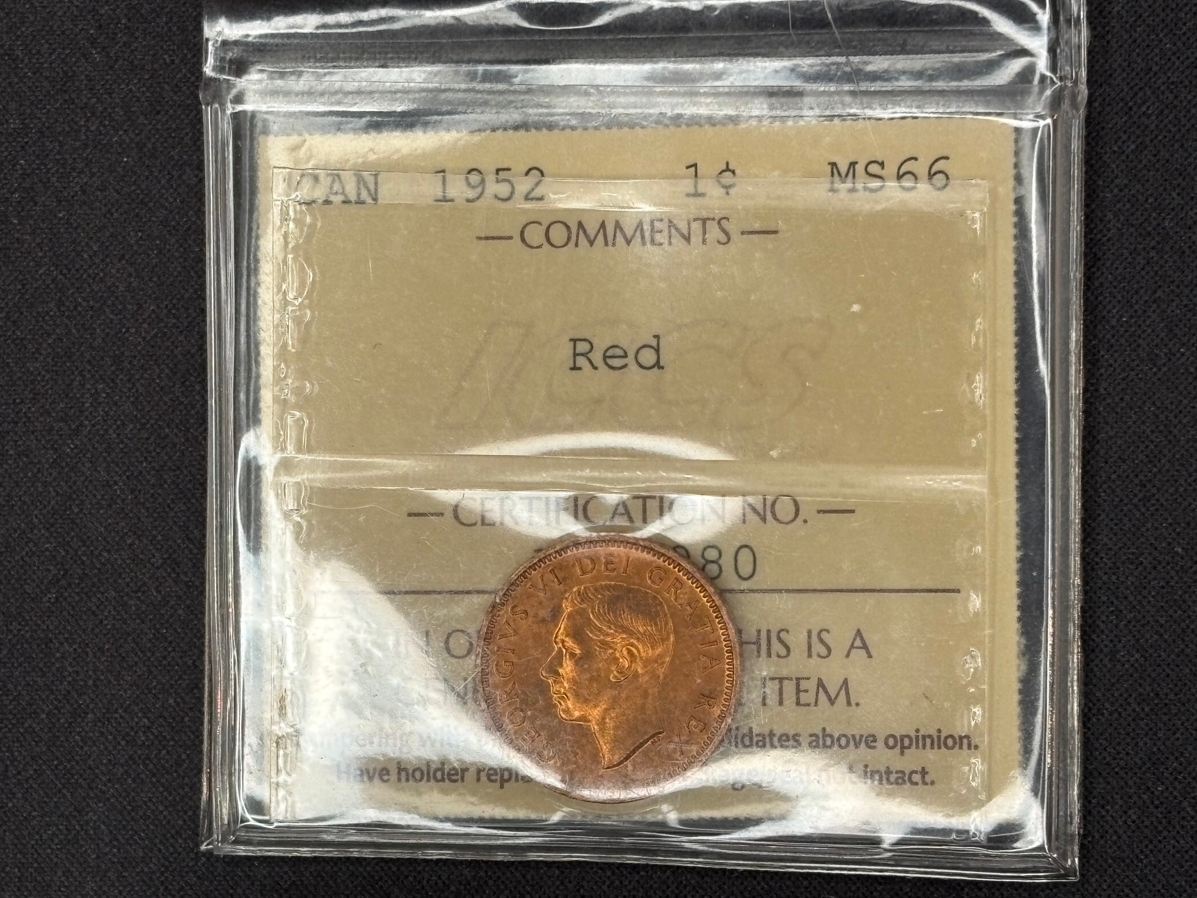 Canadian Coin - Penny - 1952 Red MS66 ICCS