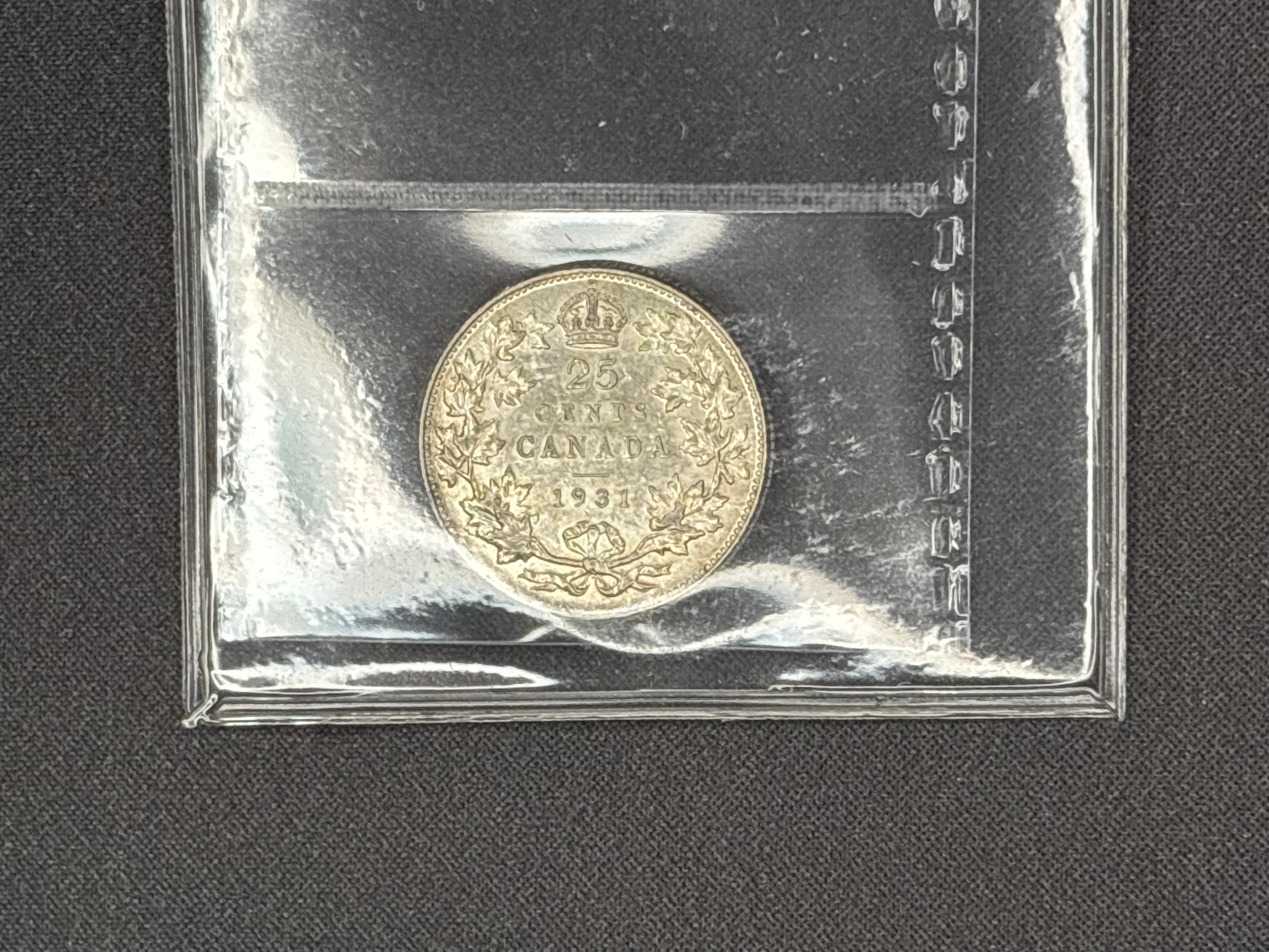 Canadian Silver Coin - 25 cents - 1931 AU55 ICCS