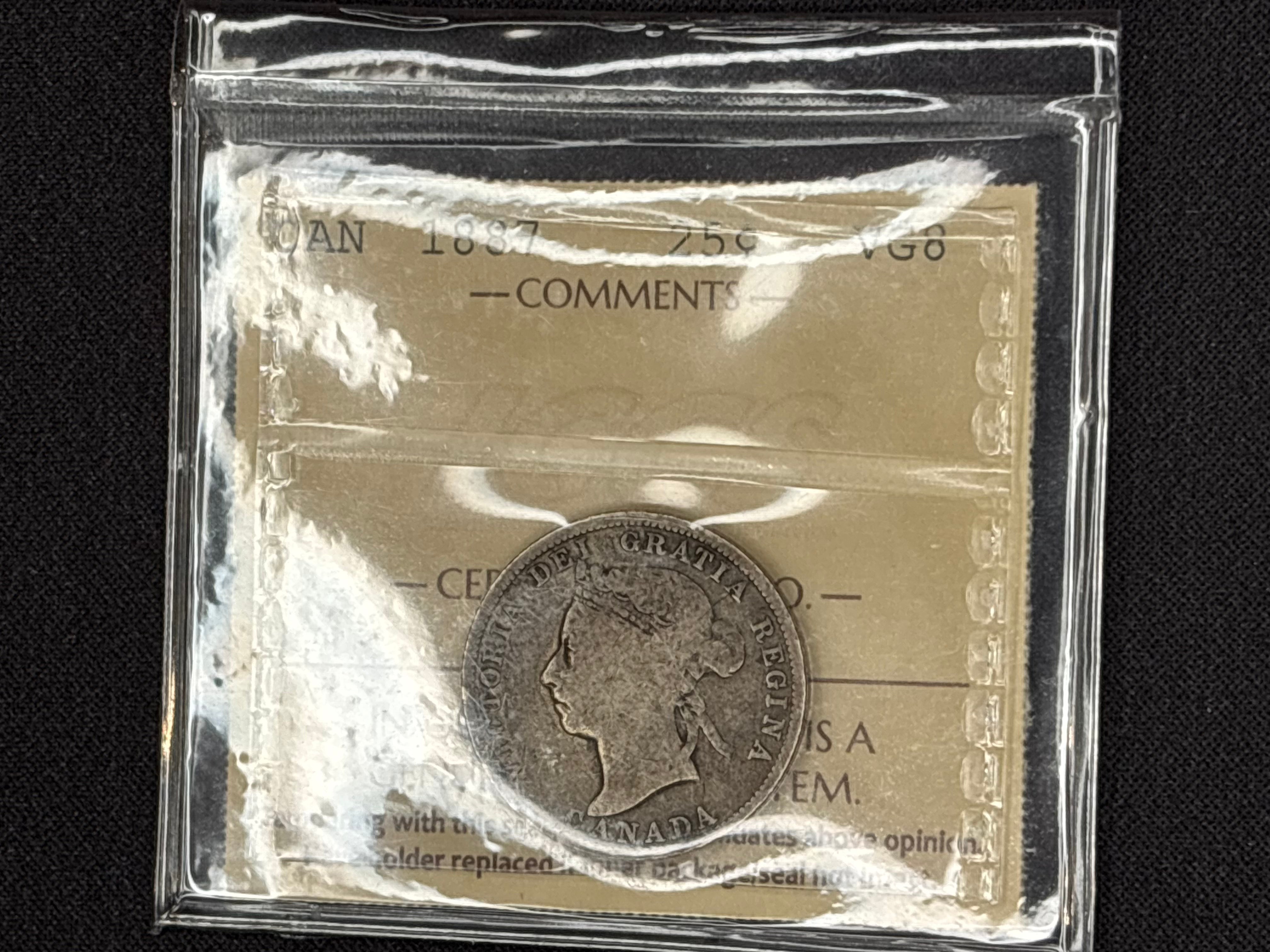 Canadian Silver Coin - 25 cents - 1887 VG8 ICCS
