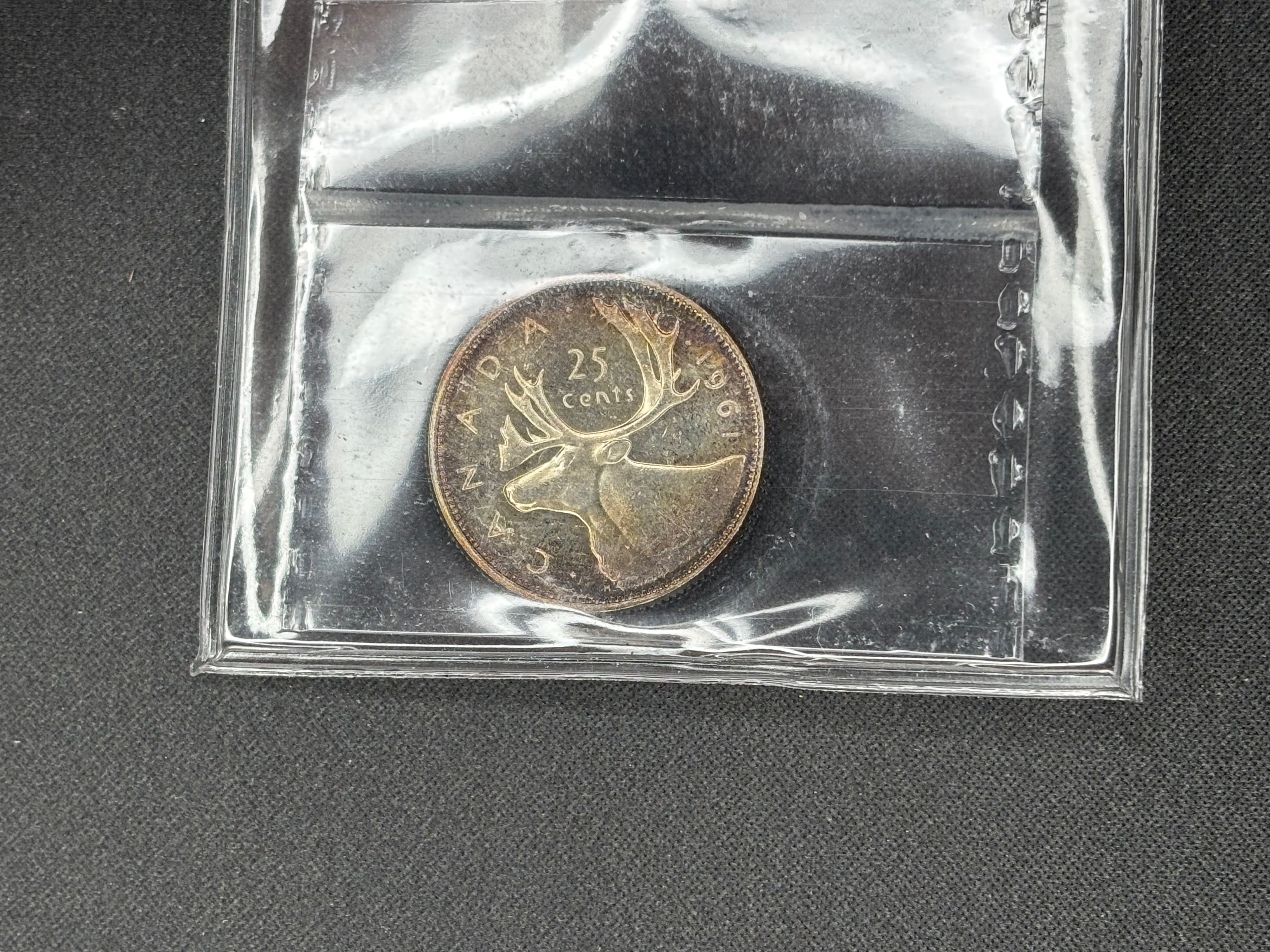 Canadian Silver Coin - 25 cents - 1961 - MS65 ICCS