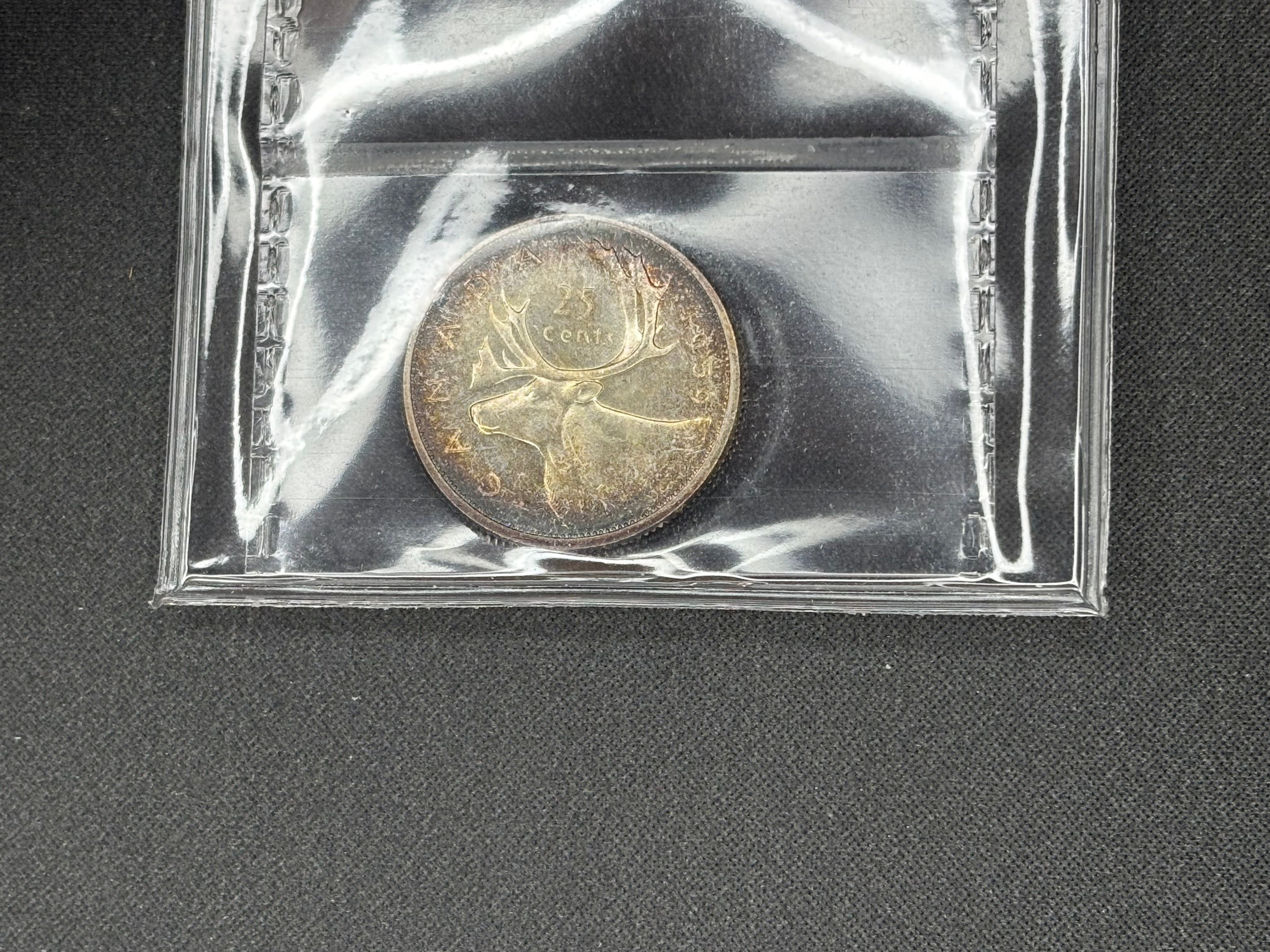 Canadian Silver Coin - 25 cents - 1959 Cameo - MS65 ICCS