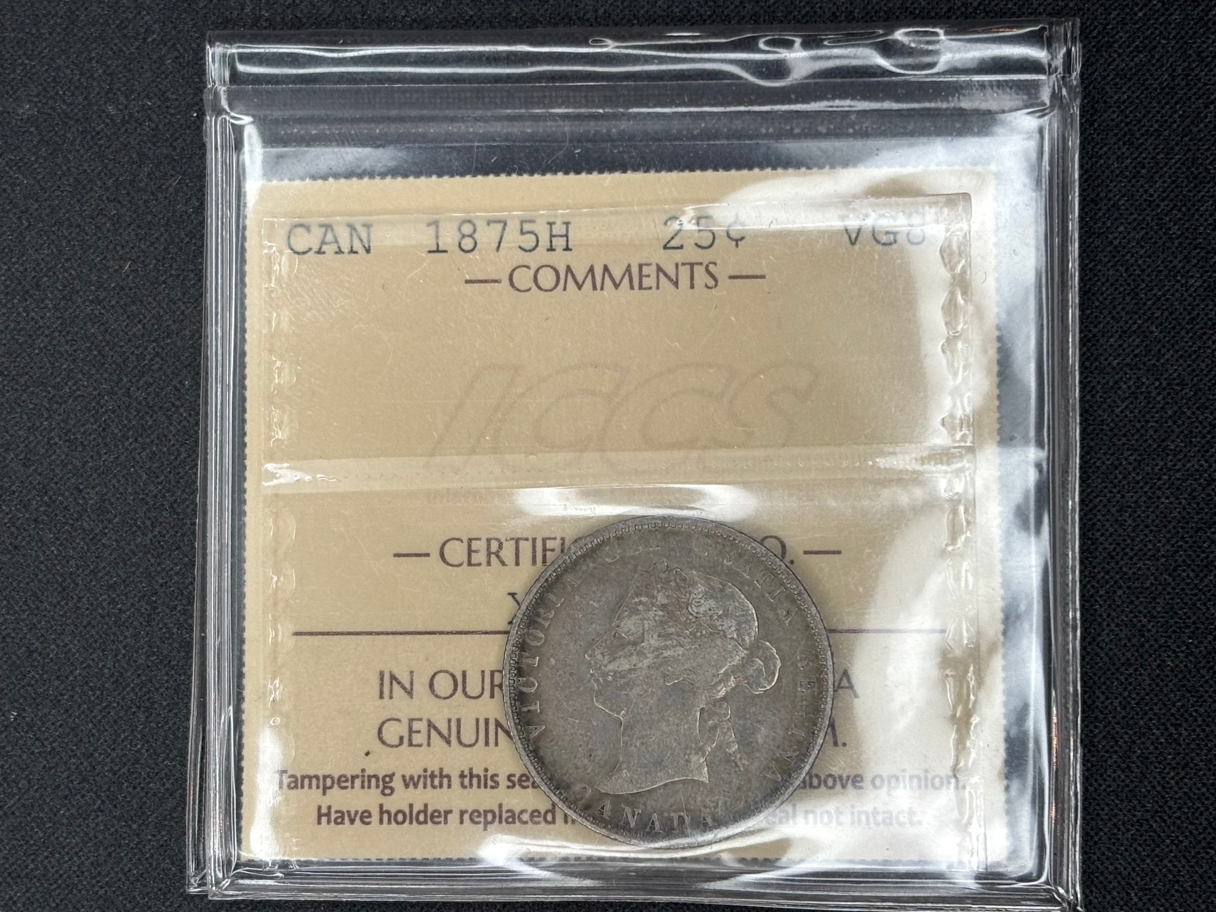 Canadian Silver Coin - 25 cents - 1875H B5 - VG8 ICCS