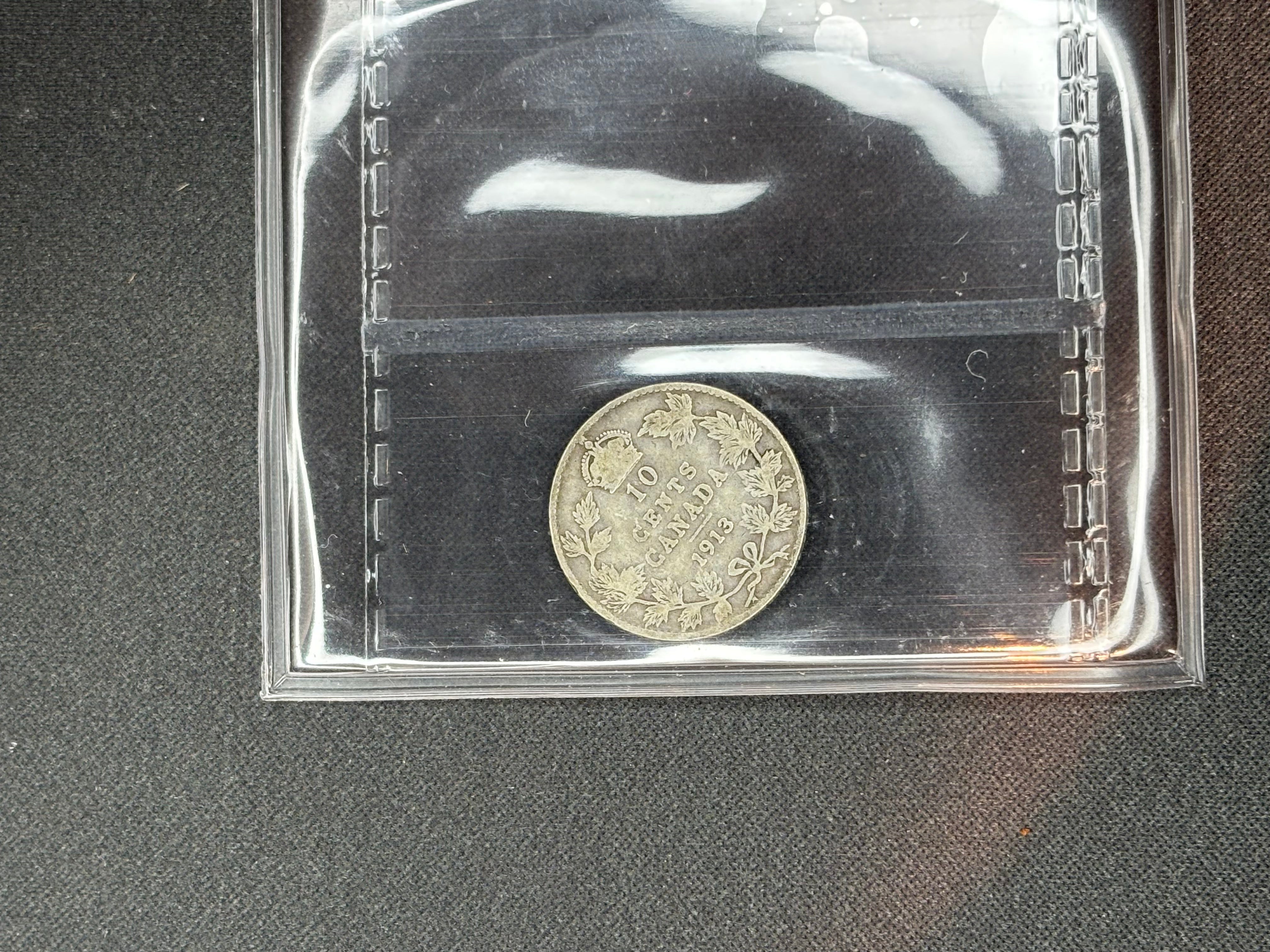 Canadian Silver Coin - 10 cents - 1913 Broad Leaves - VG8 ICCS