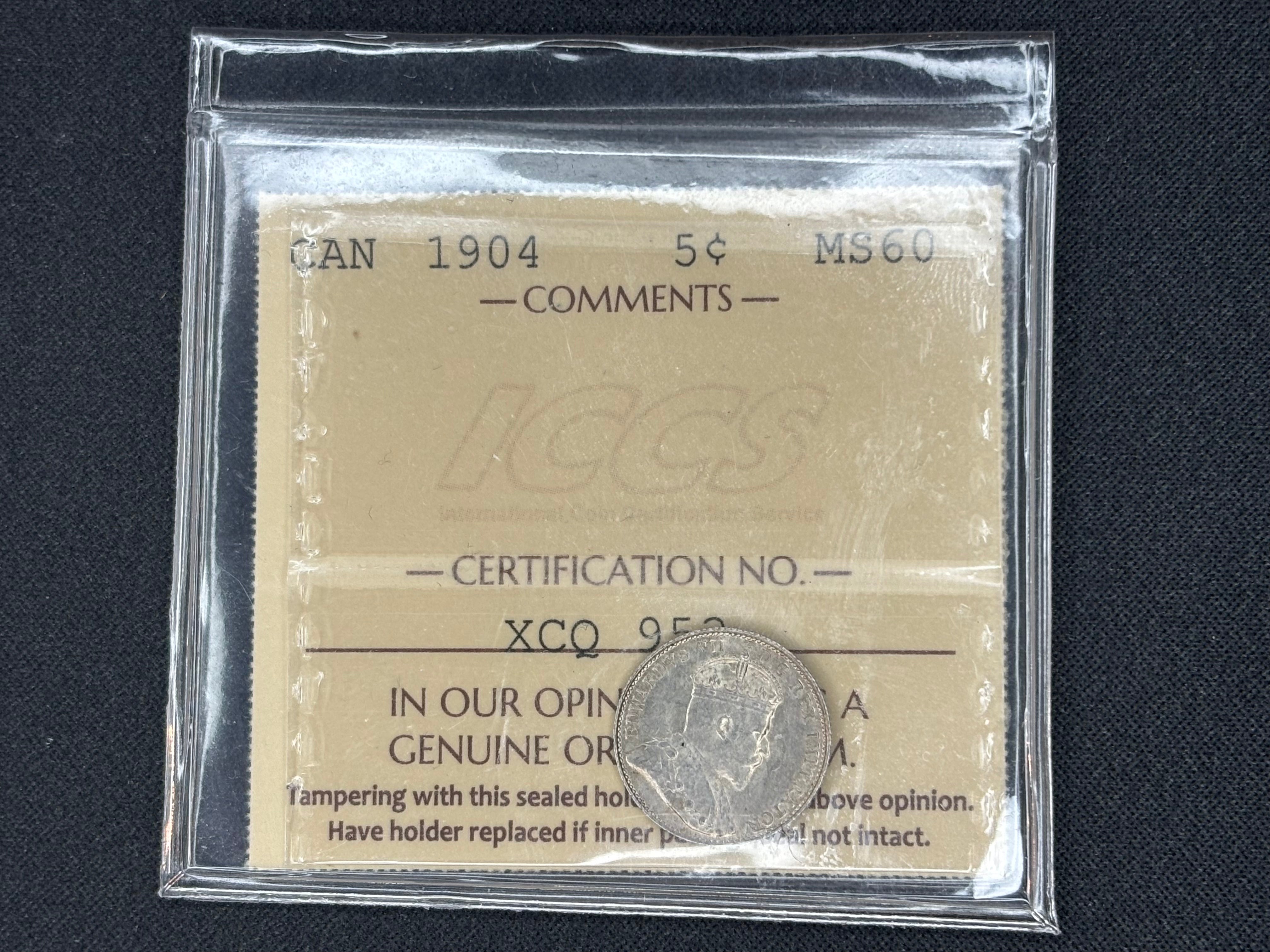 Canadian Silver Coin - 5 cents - 1904 - MS60 ICCS