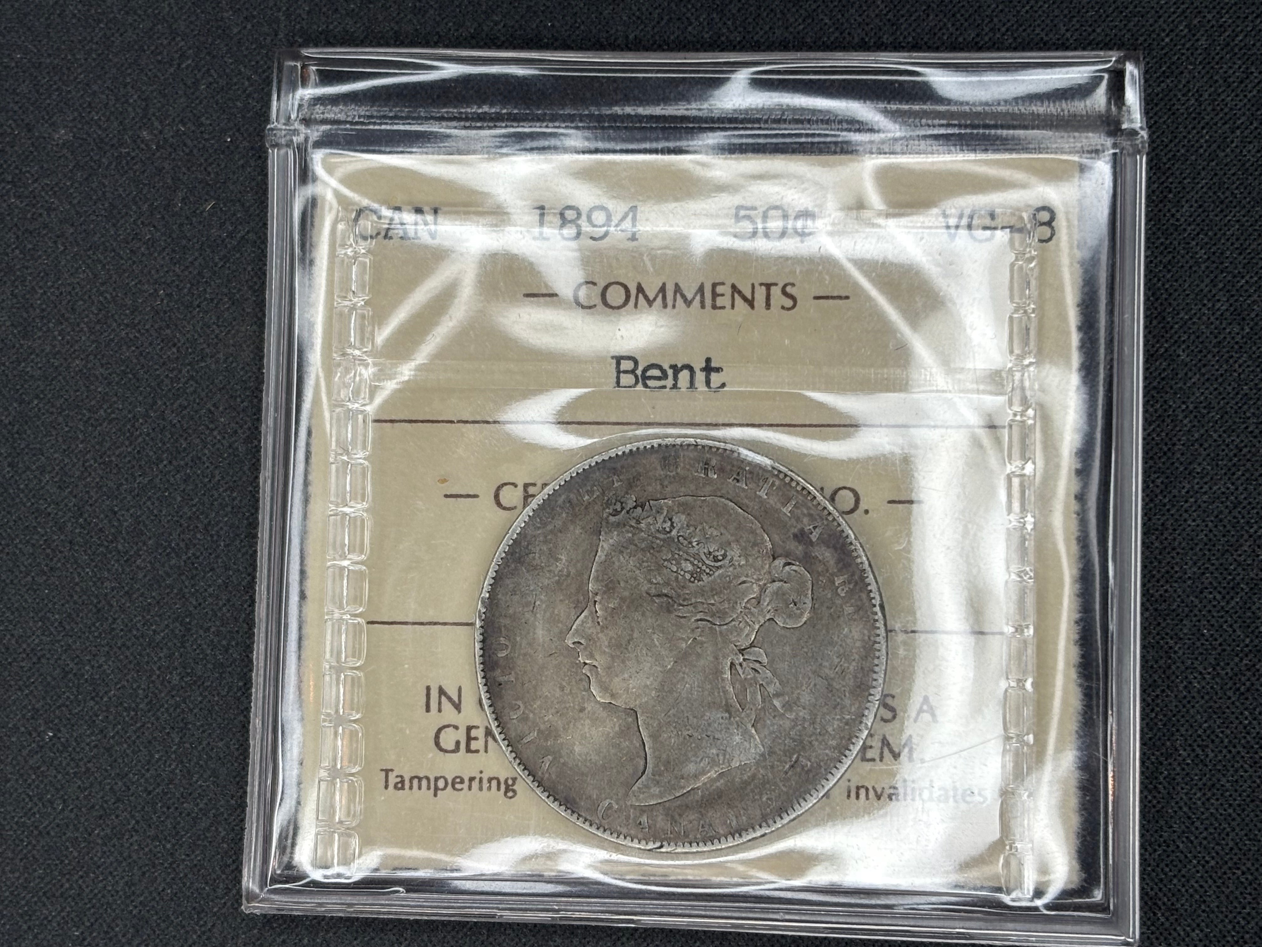 Canadian Silver Coin - 50 cents - 1894 Bent - VG8 ICCS