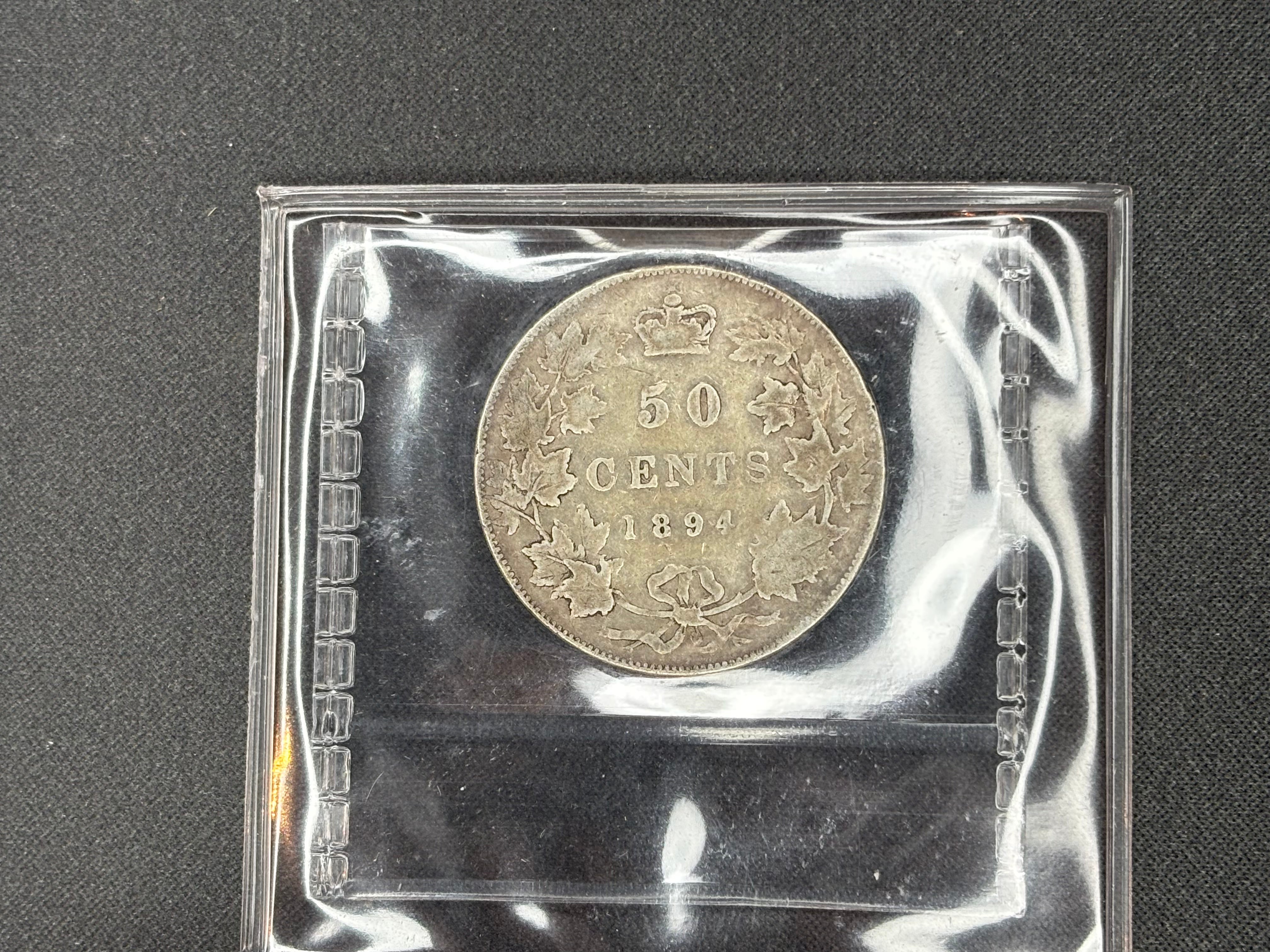 Canadian Silver Coin - 50 cents - 1894 Bent - VG8 ICCS