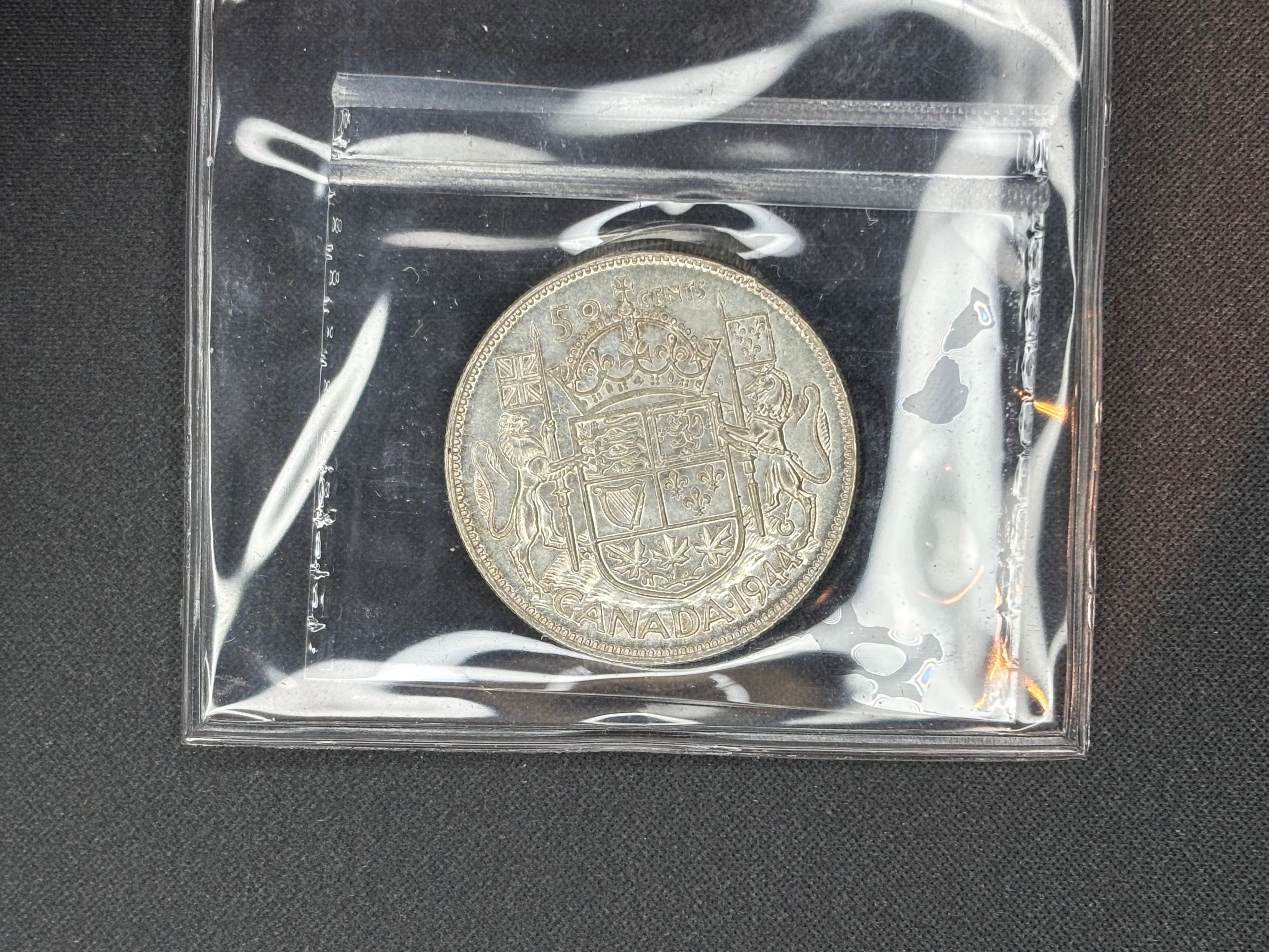 Canadian Silver Coin - 50 cents - 1944 Near - MS60 ICCS