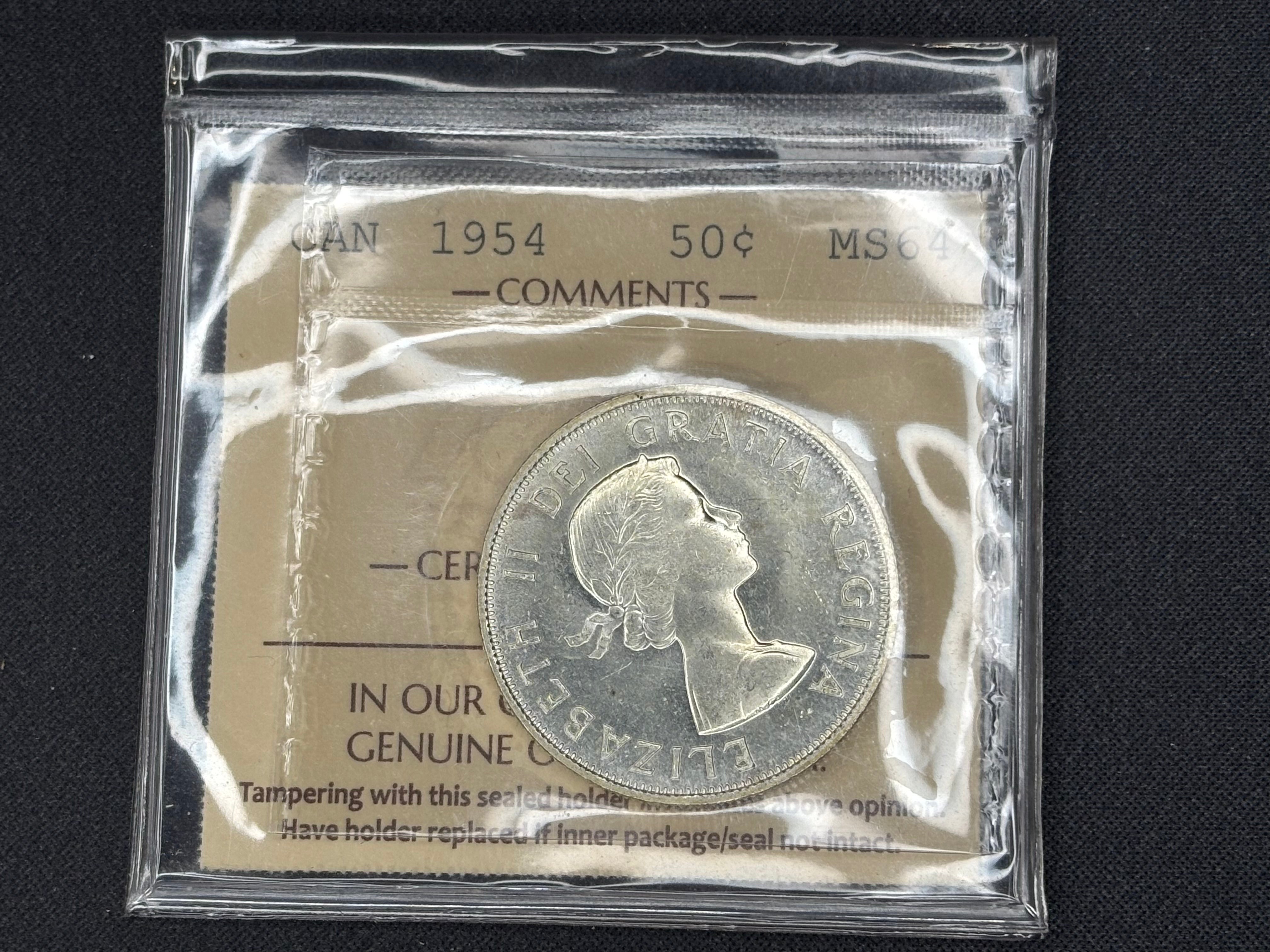 Canadian Silver Coin - 50 cents - 1954 - MS64 ICCS