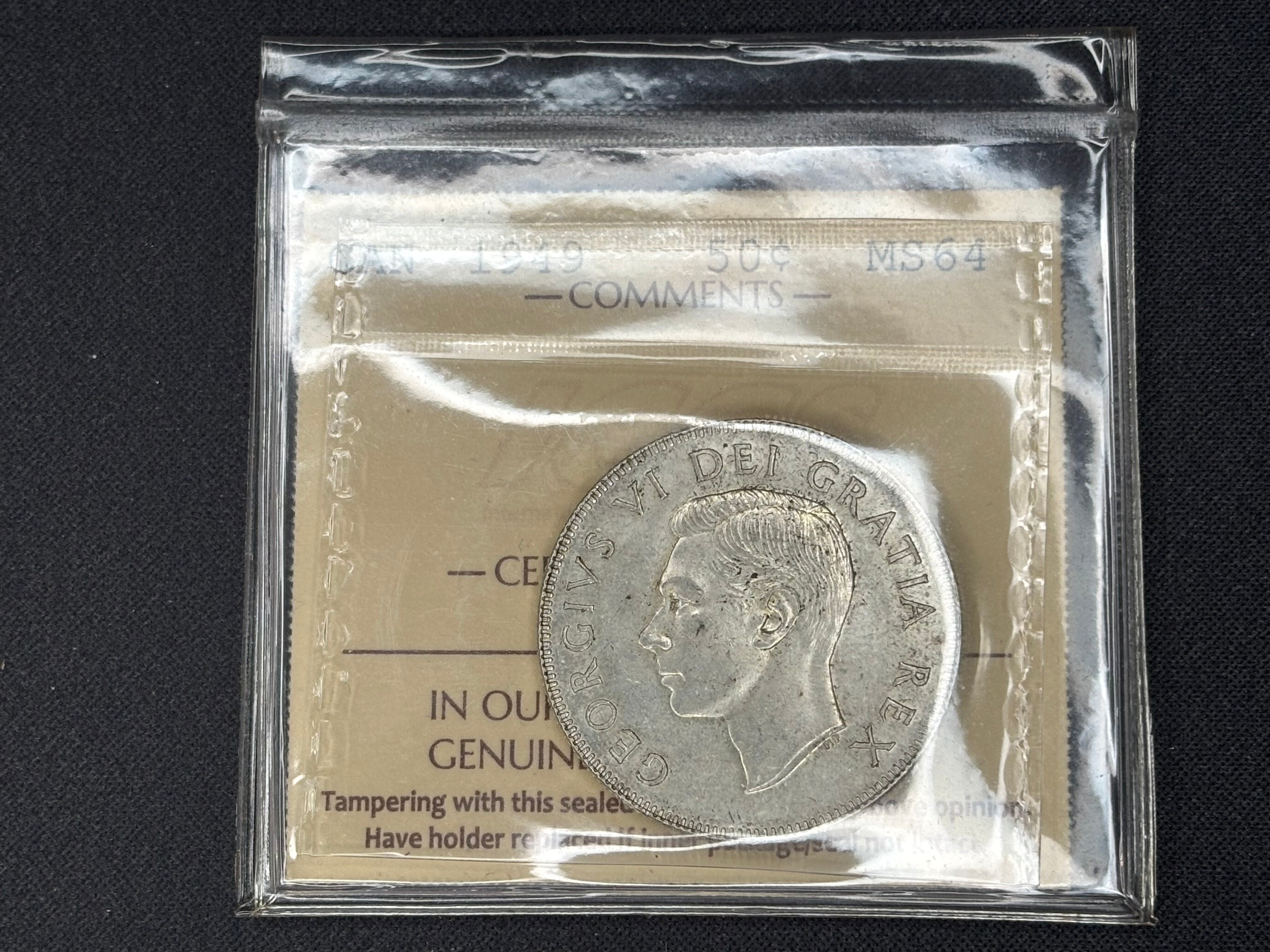 Canadian Silver Coin - 50 cents - 1949 - MS64 ICCS