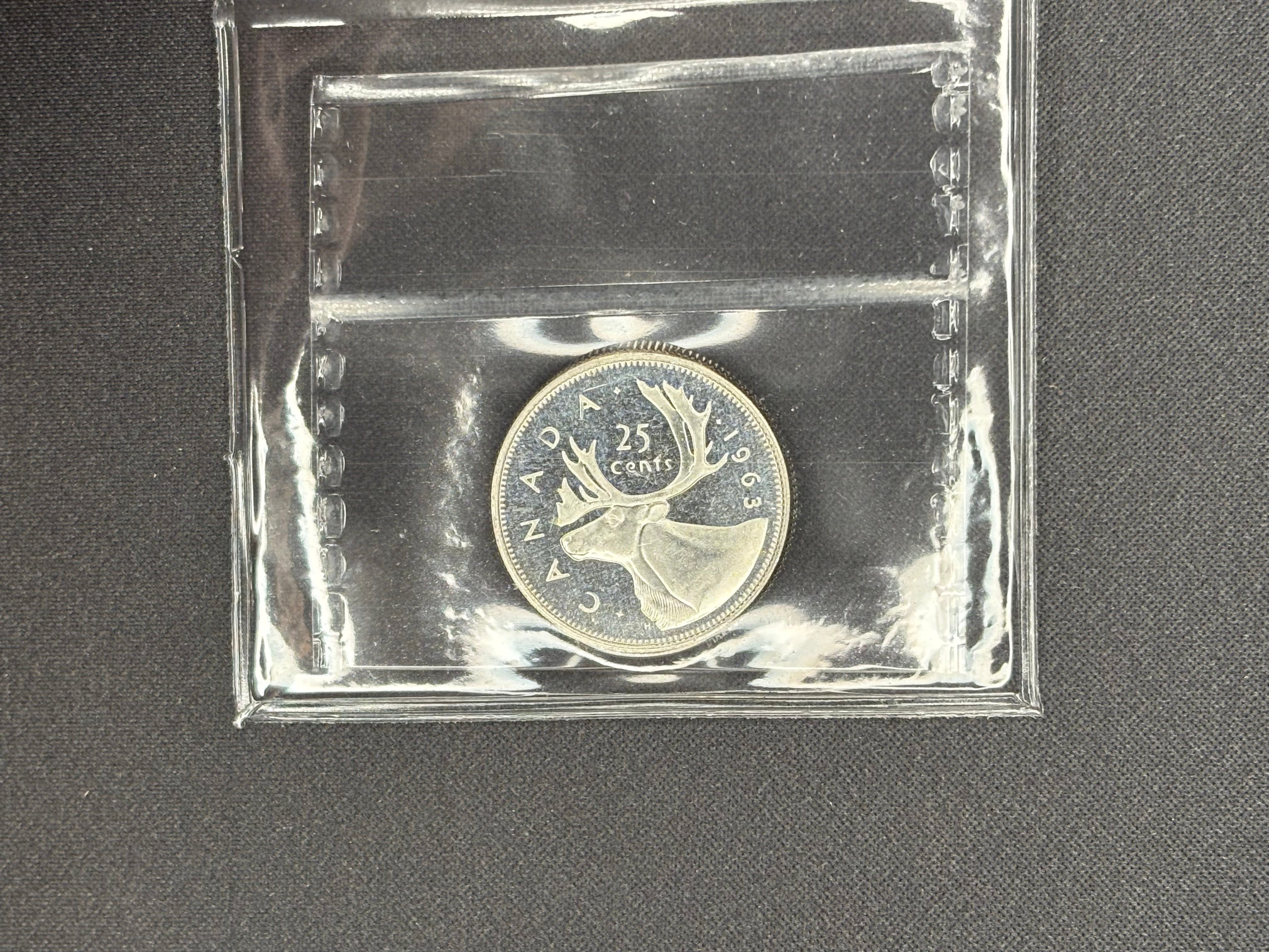Canada Silver Coin - 25 cents - 1963 Cameo- PL65 ICCS