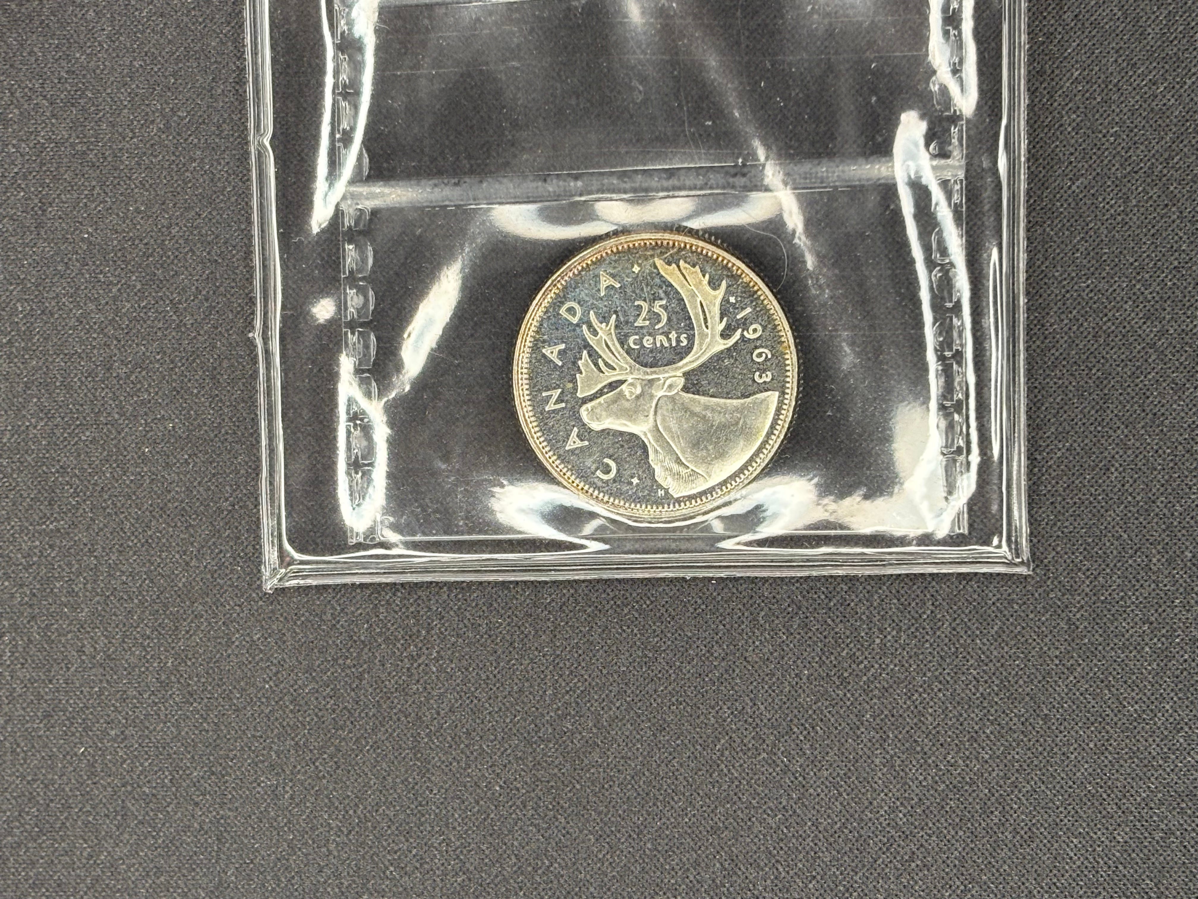 Canada Silver Coin - 25 cents - 1963 Heavy Cameo- PL66 ICCS