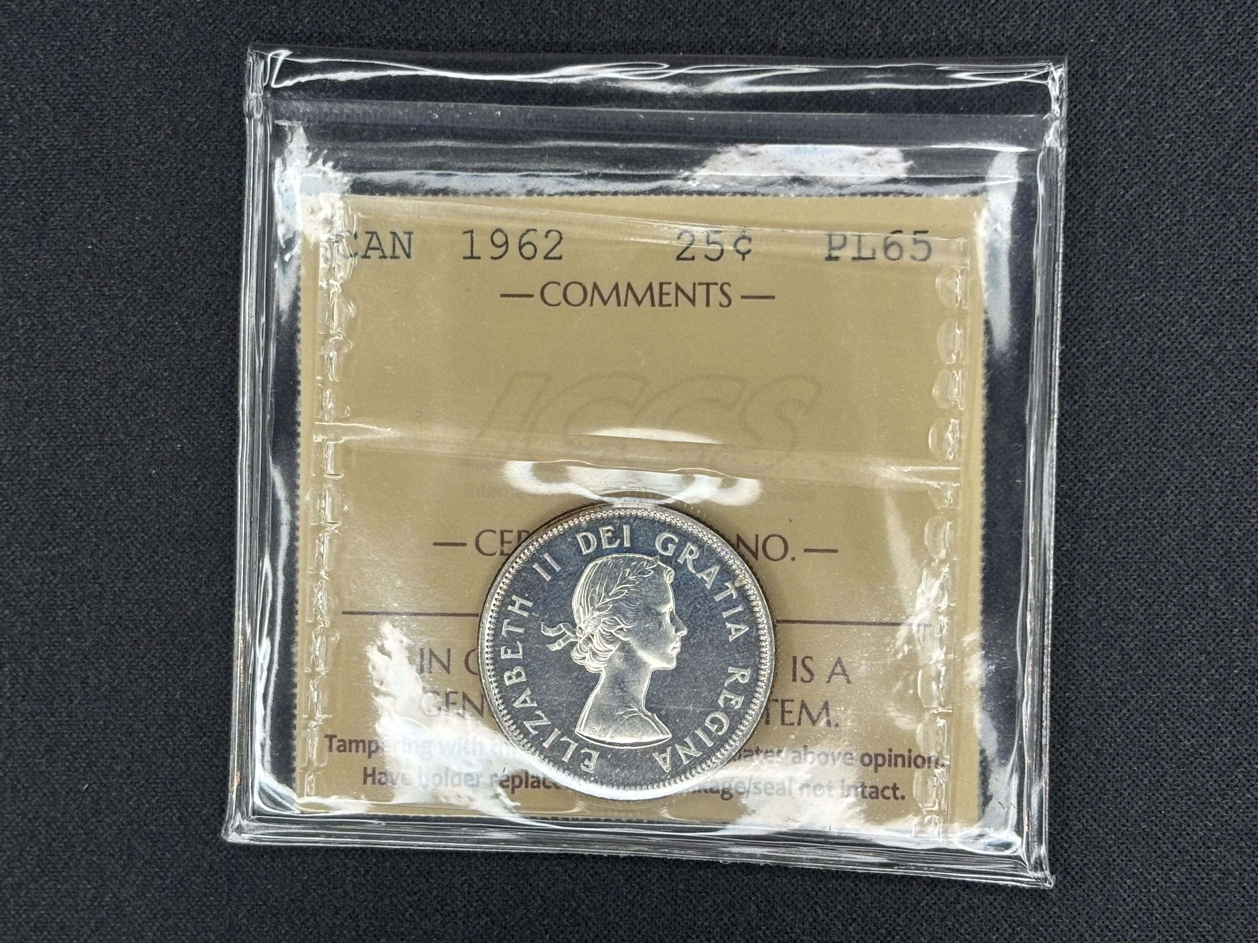 Canada Silver Coin - 25 cents - 1962 - PL65 ICCS