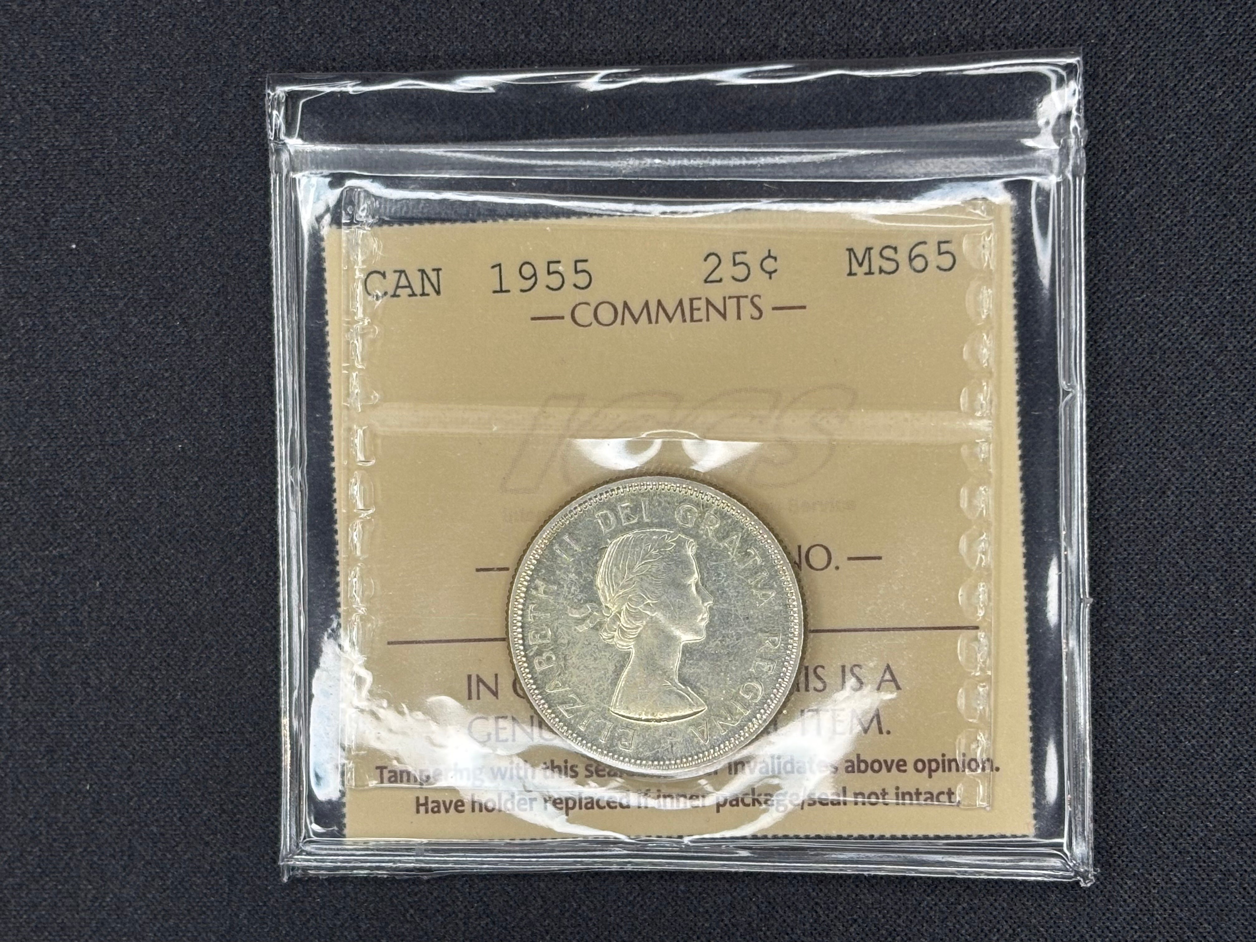 Canada Silver Coin - 25 cents - 1955- MS65 ICCS