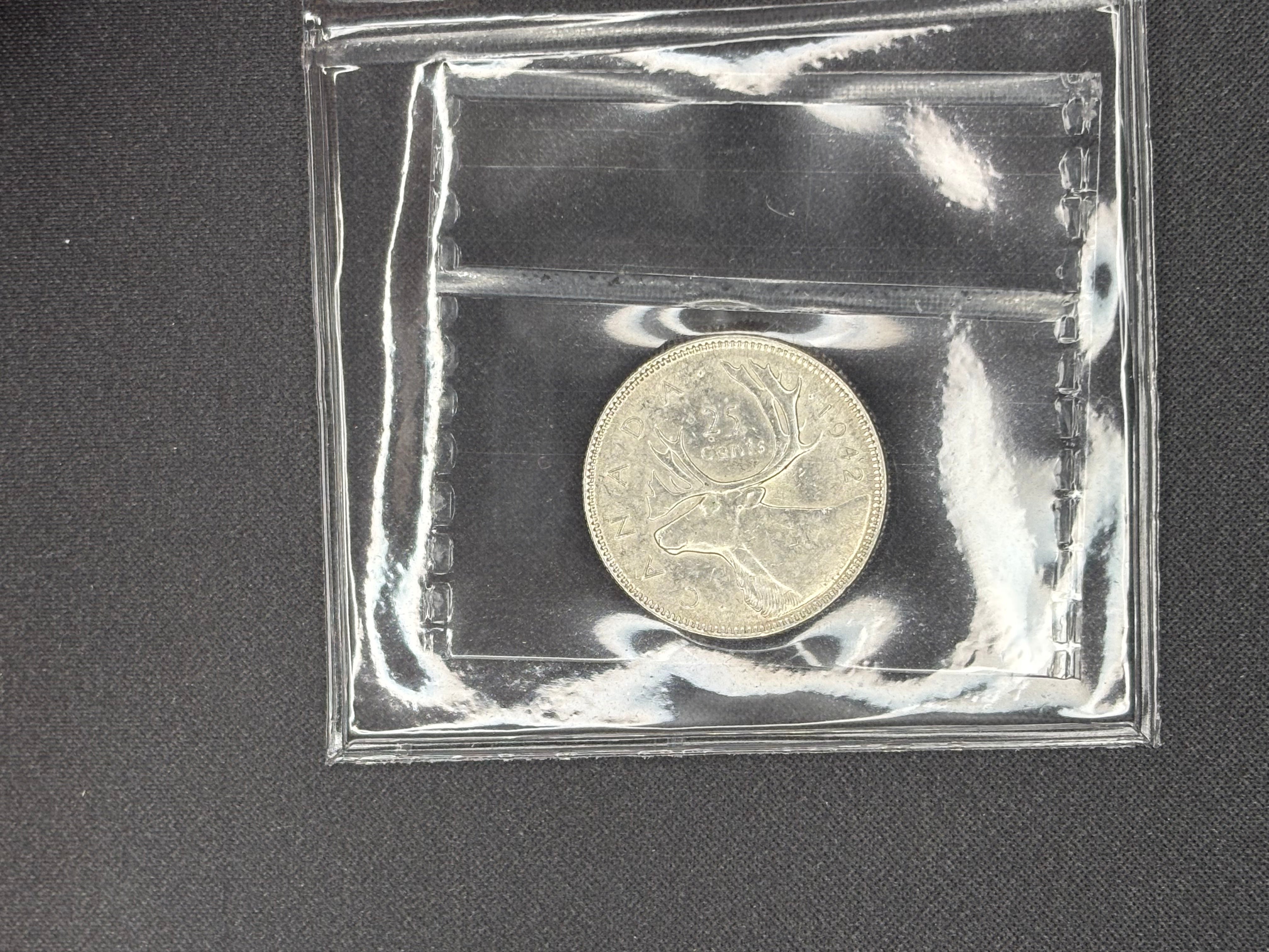 Canadian Silver Coin - 25 cents - 1942- AU55 ICCS
