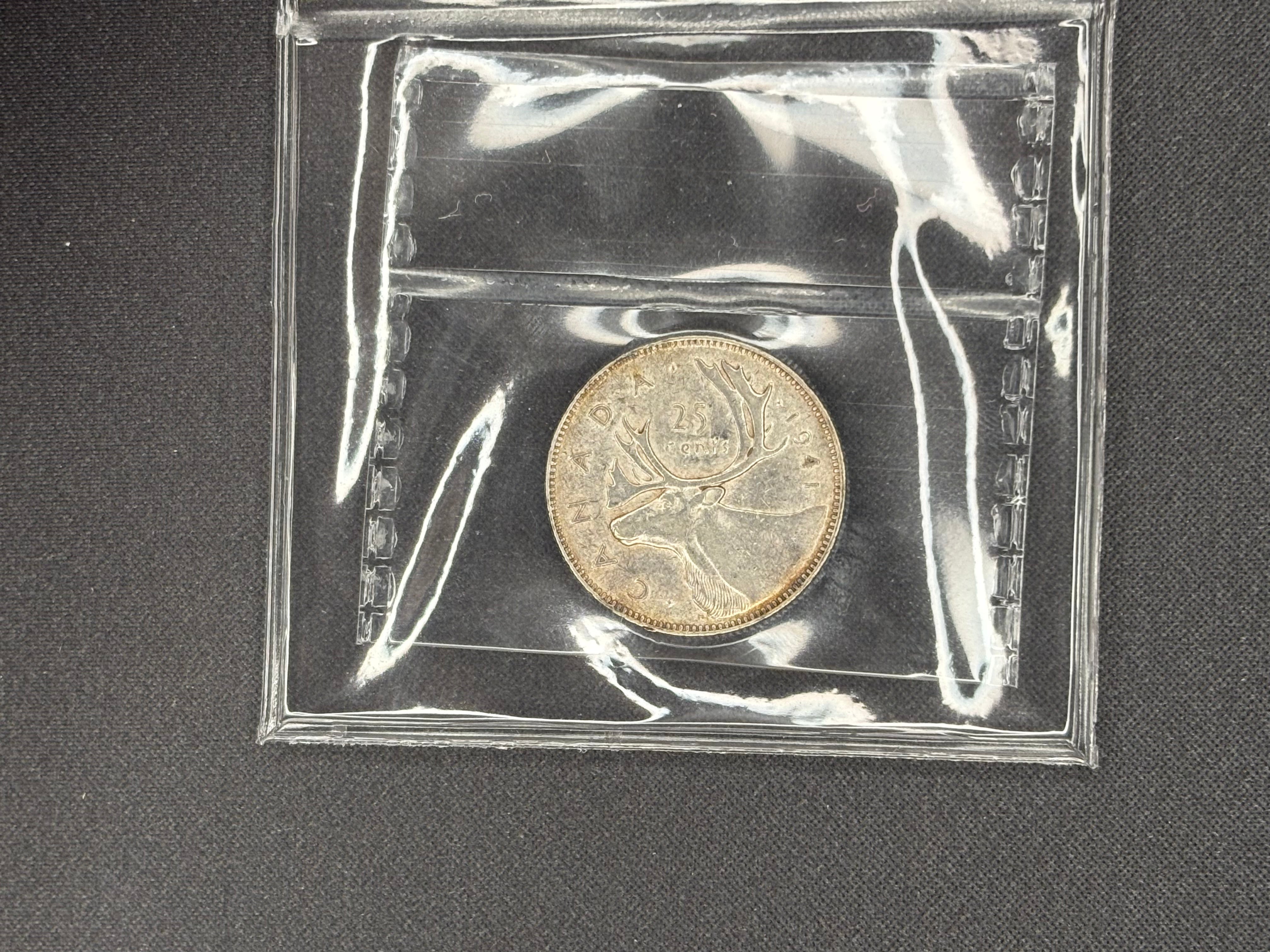 Canadian Silver Coin - 25 cents - 1941- AU55 ICCS