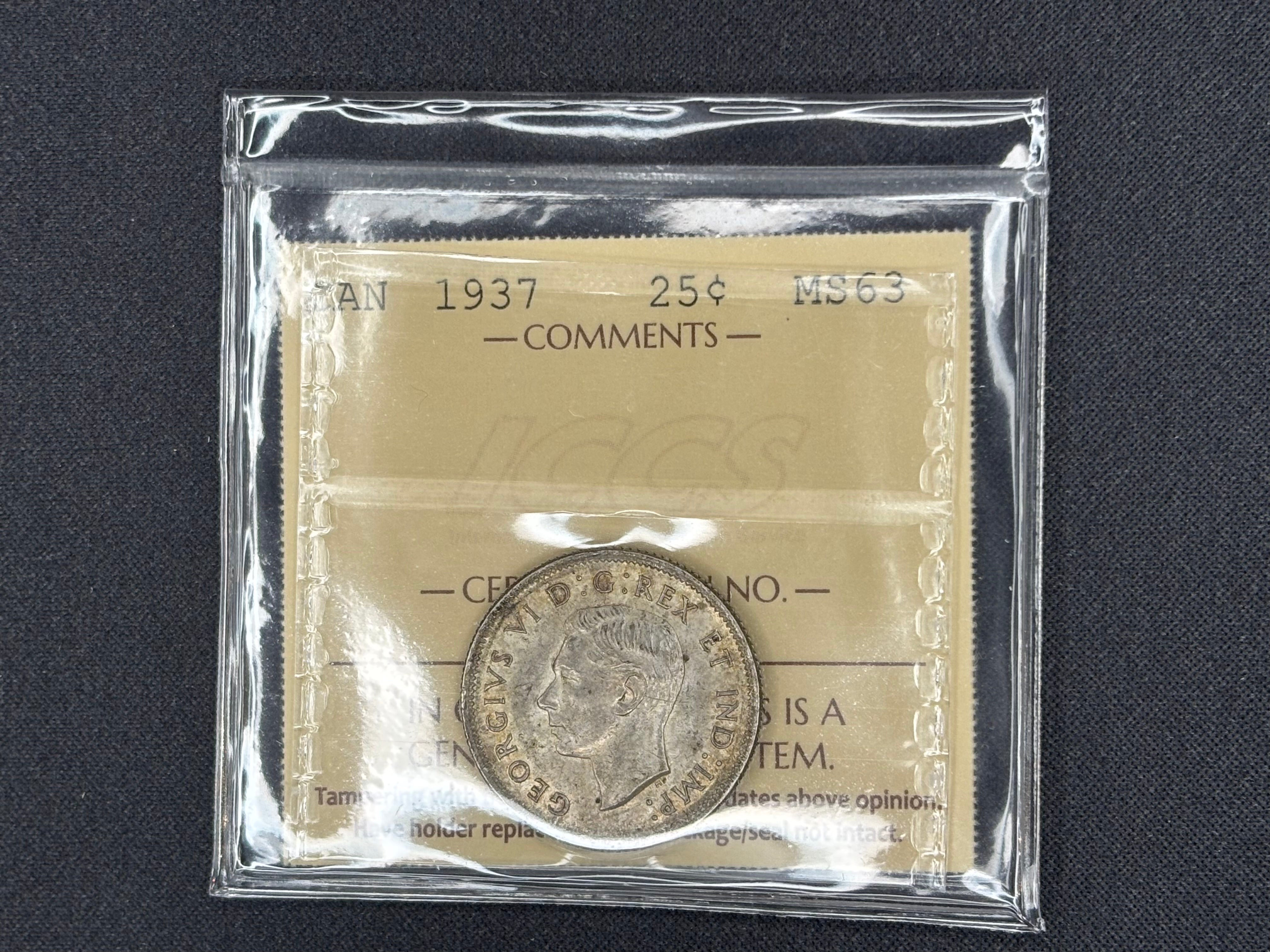 Canada Silver Coin - 25 cents - 1937- MS63 ICCS