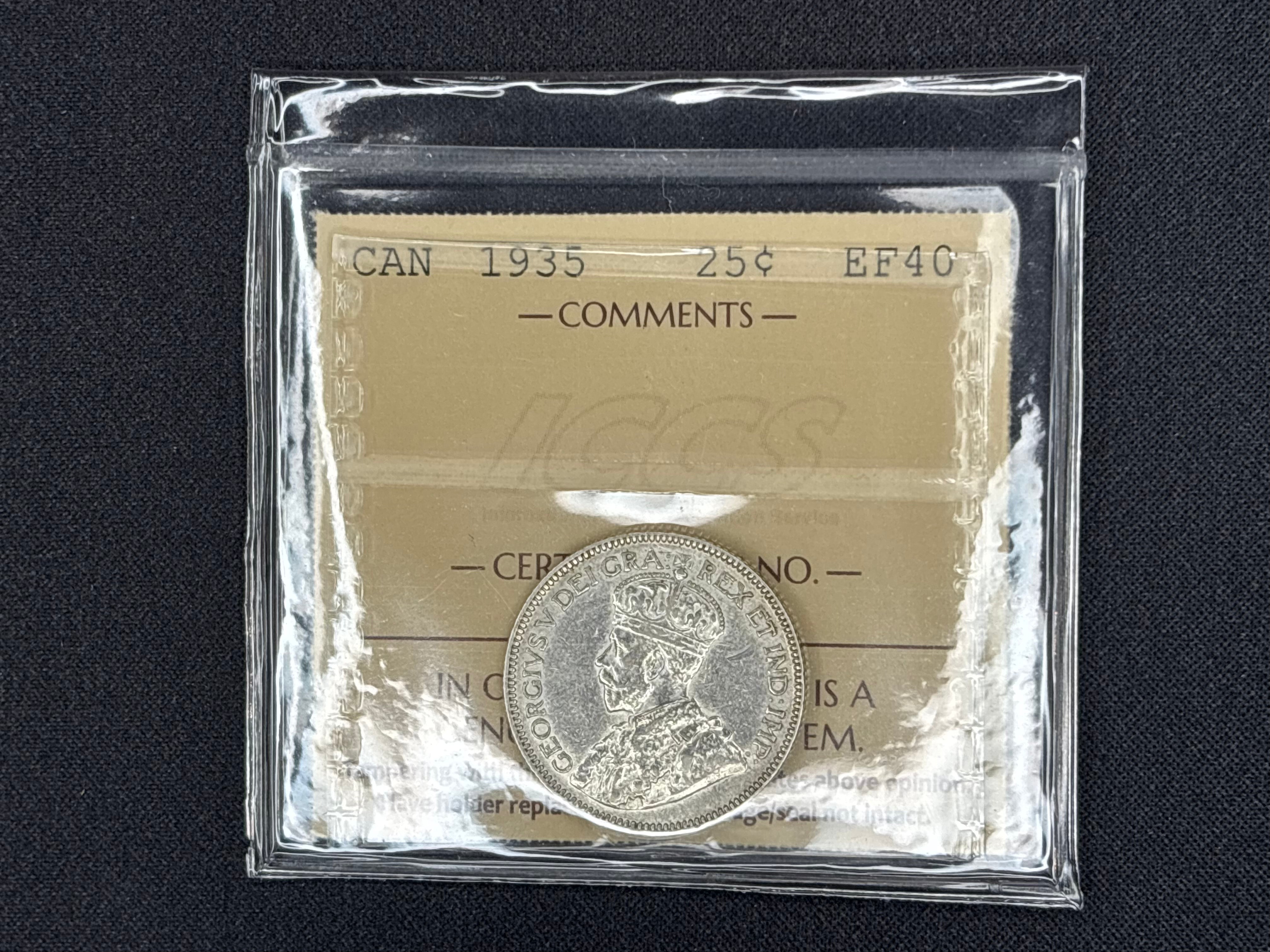 Canada Silver Coin - 25 cents - 1935 - EF40 ICCS