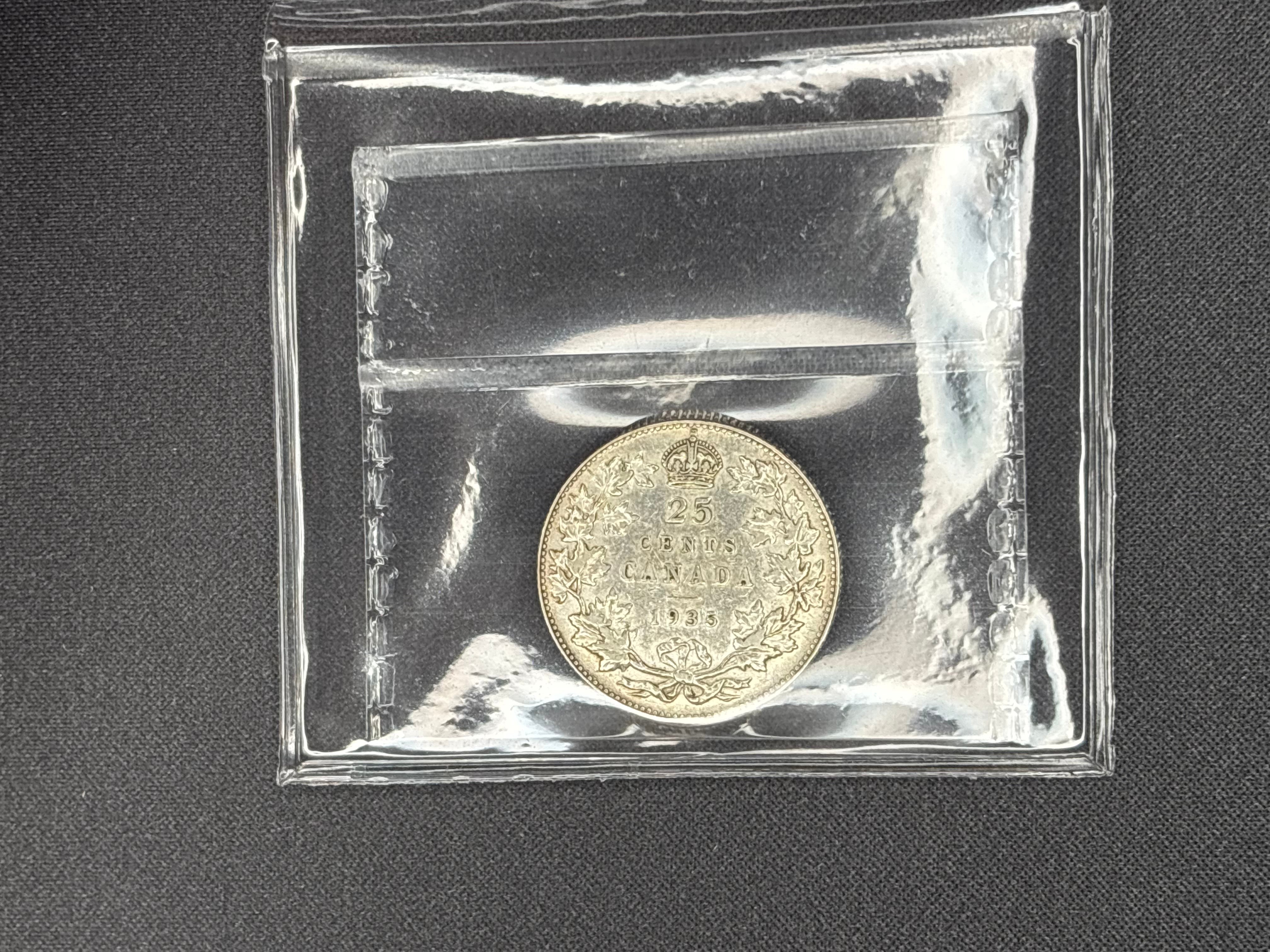 Canada Silver Coin - 25 cents - 1935 - EF40 ICCS