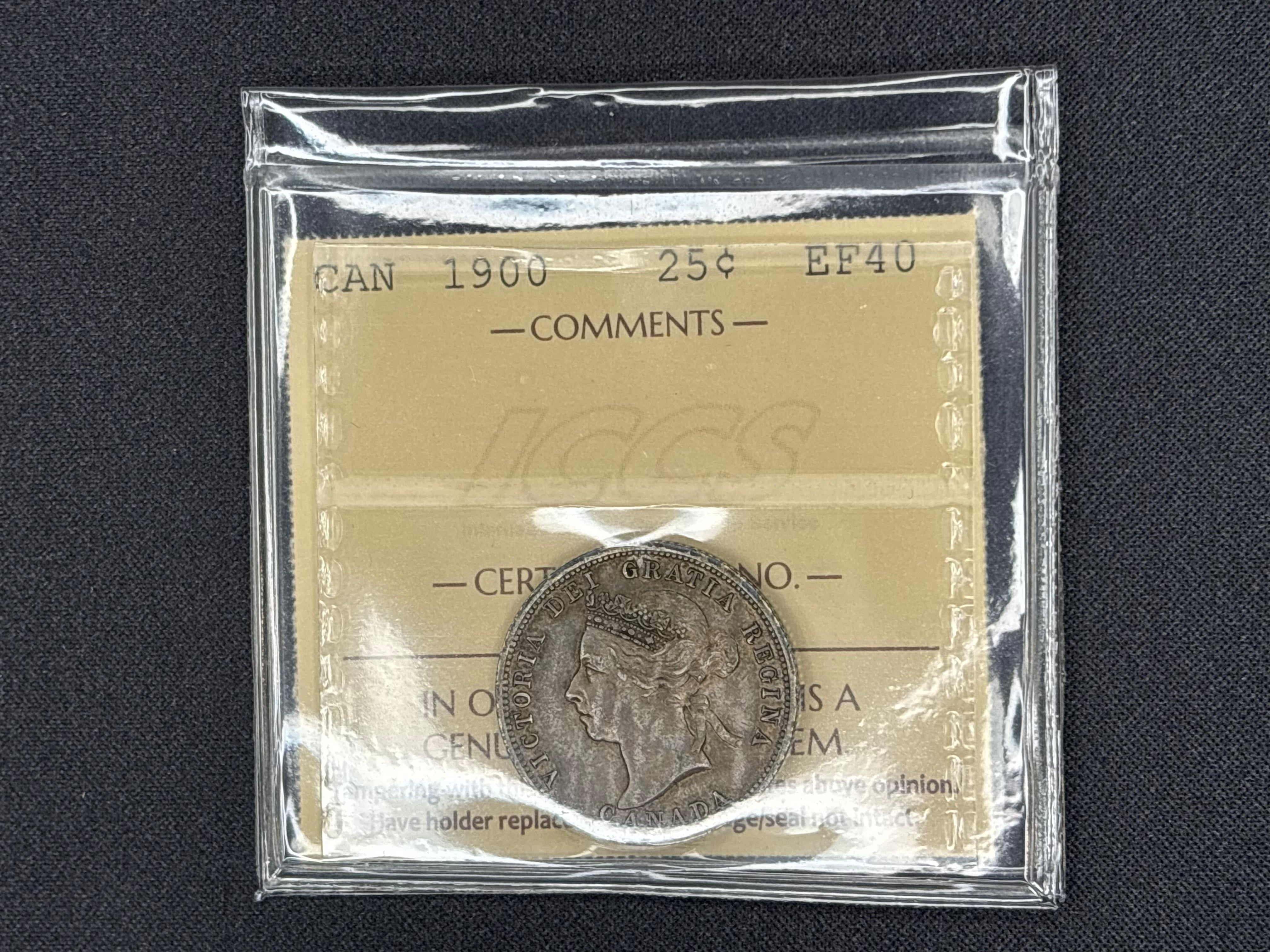 Canadian Silver Coin - 25 cents - 1900 - EF40 ICCS