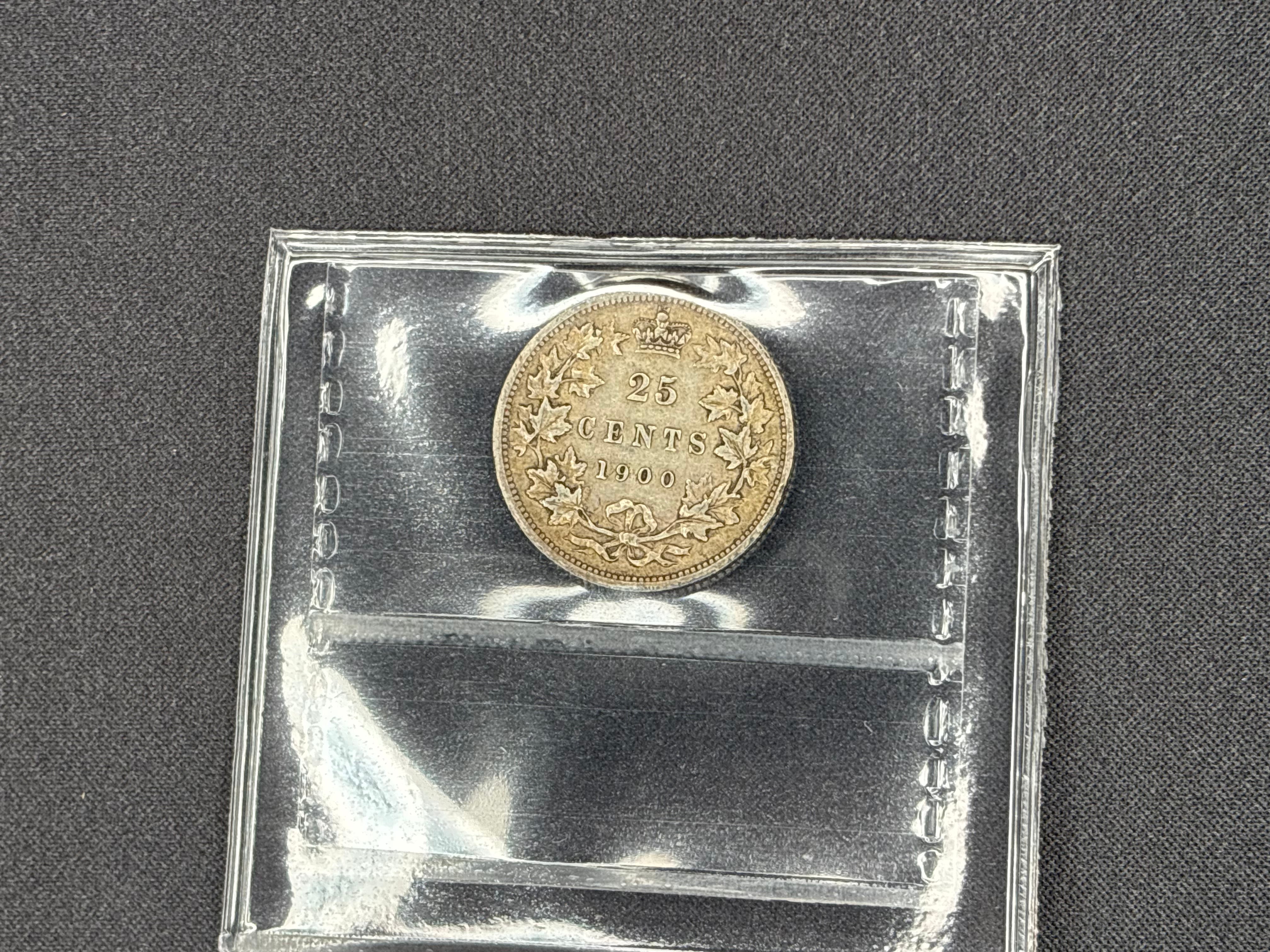 Canadian Silver Coin - 25 cents - 1900 - EF40 ICCS