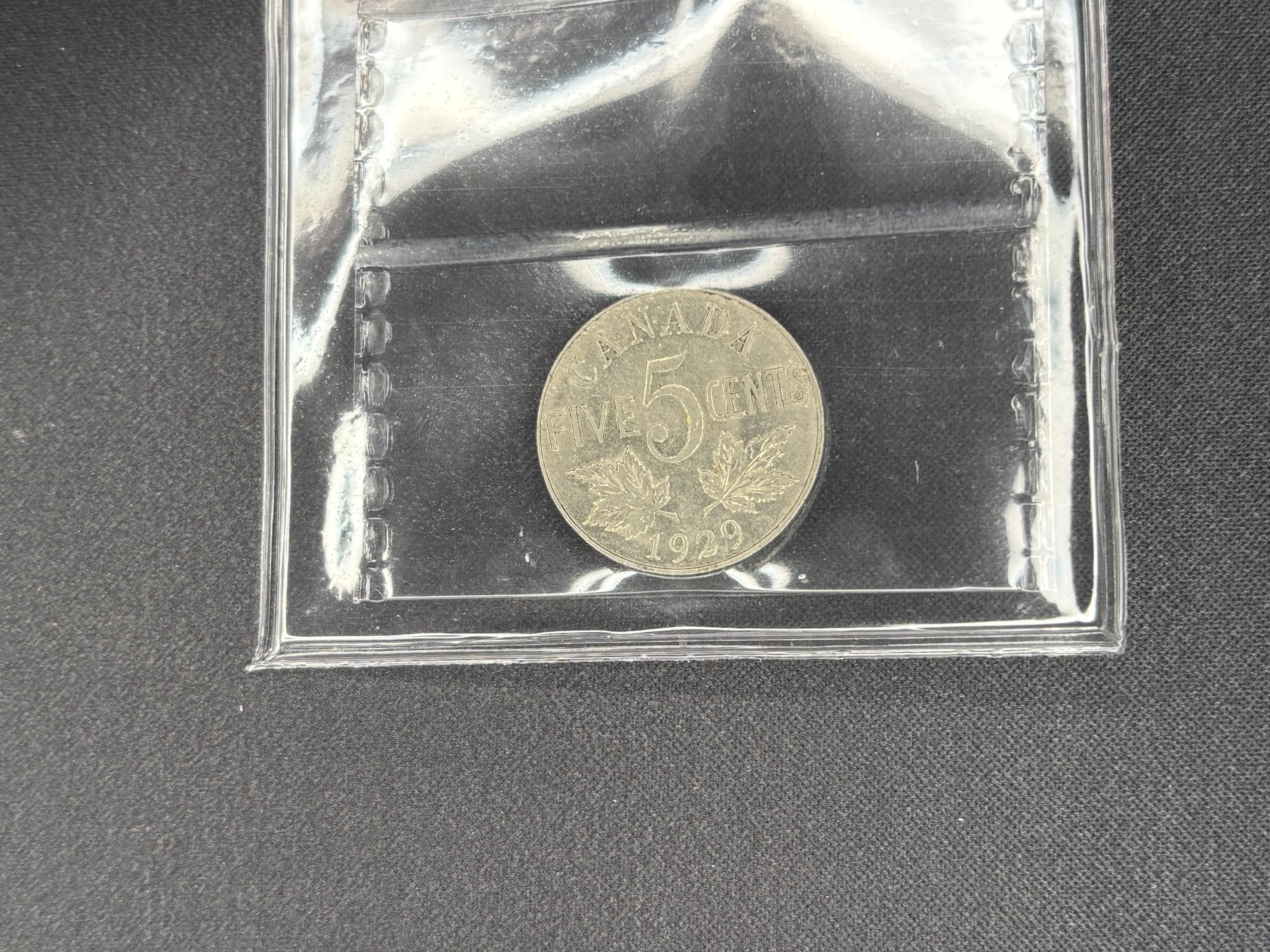 Canadian Nickel Coin - 5 cent - 1929 -  EF40 ICCS