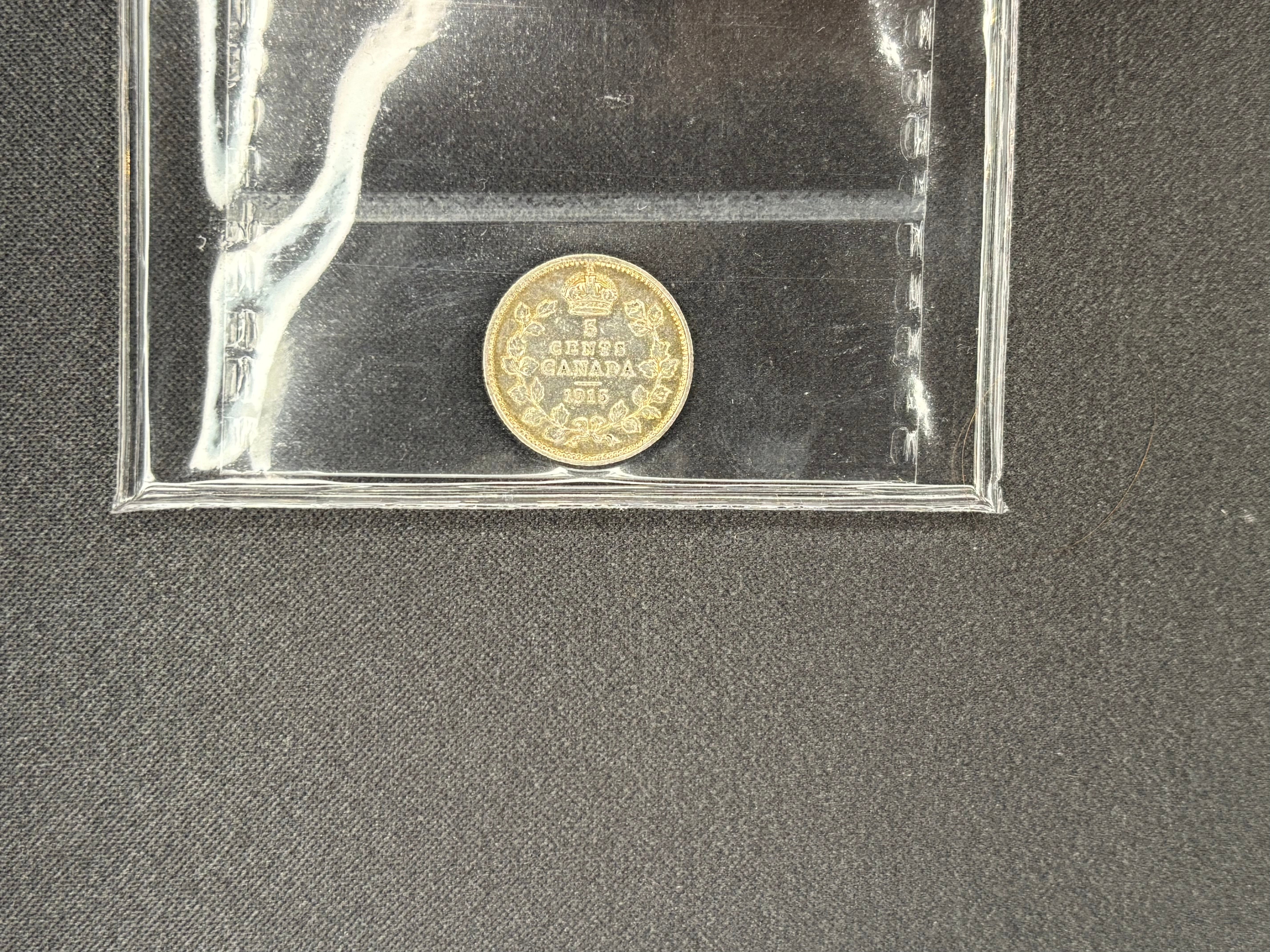 Canadian Silver Coin - 5 cents - 1915- EF40 ICCS
