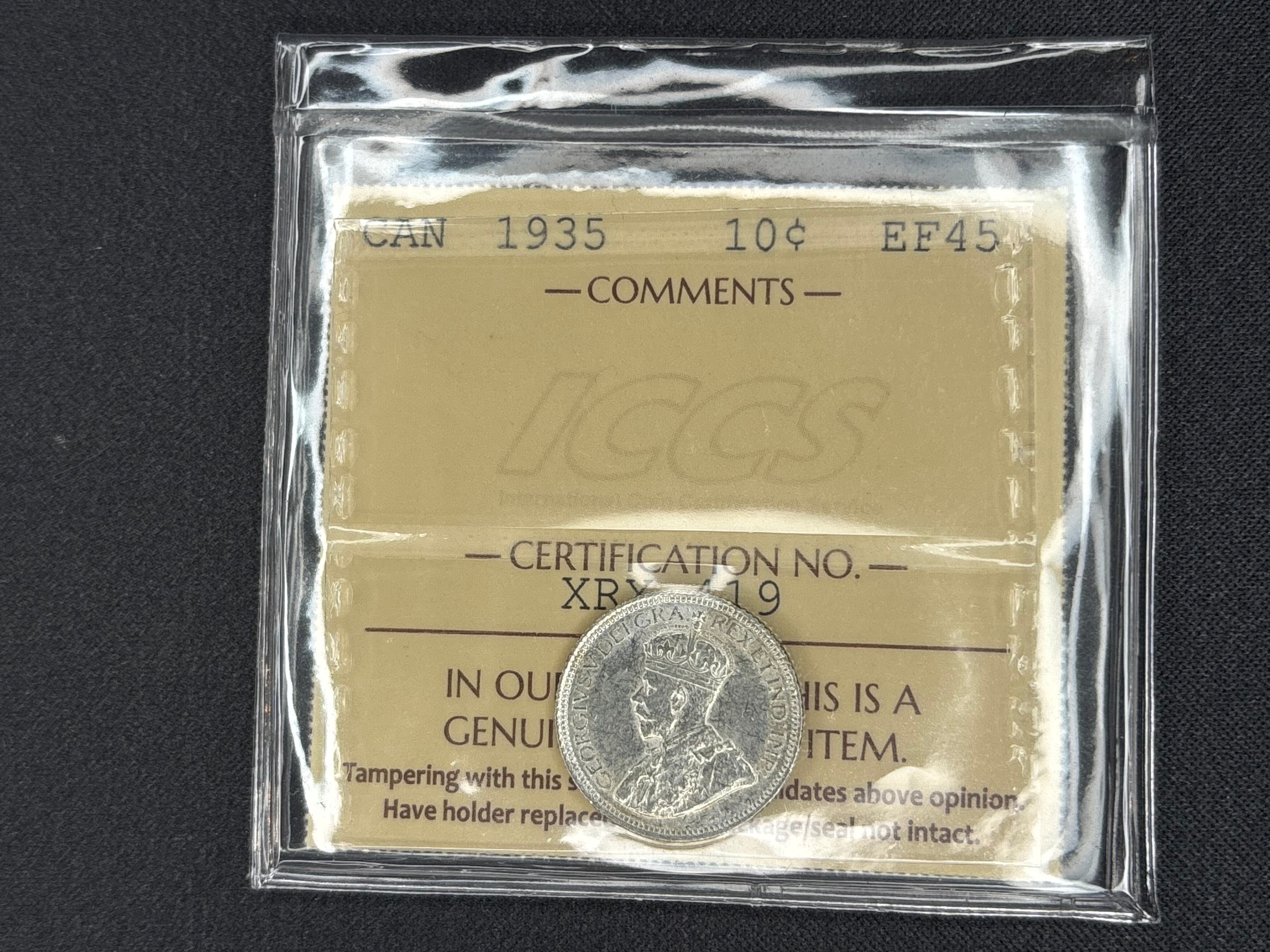 Canada Silver Coin - 10 cents - 1935  EF45 ICCS