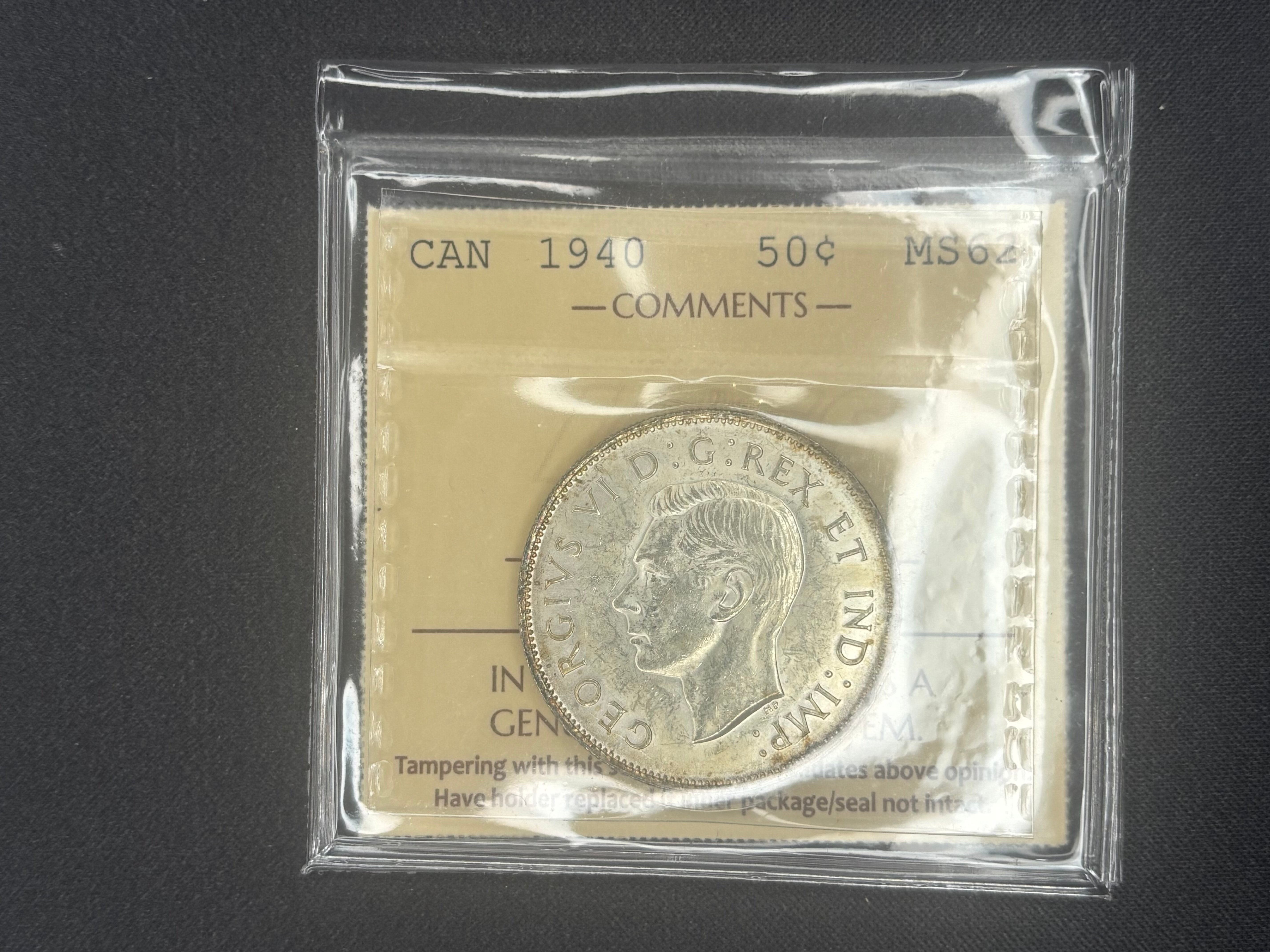 Canada Silver Coin - 50 cents - 1940 - MS62 ICCS