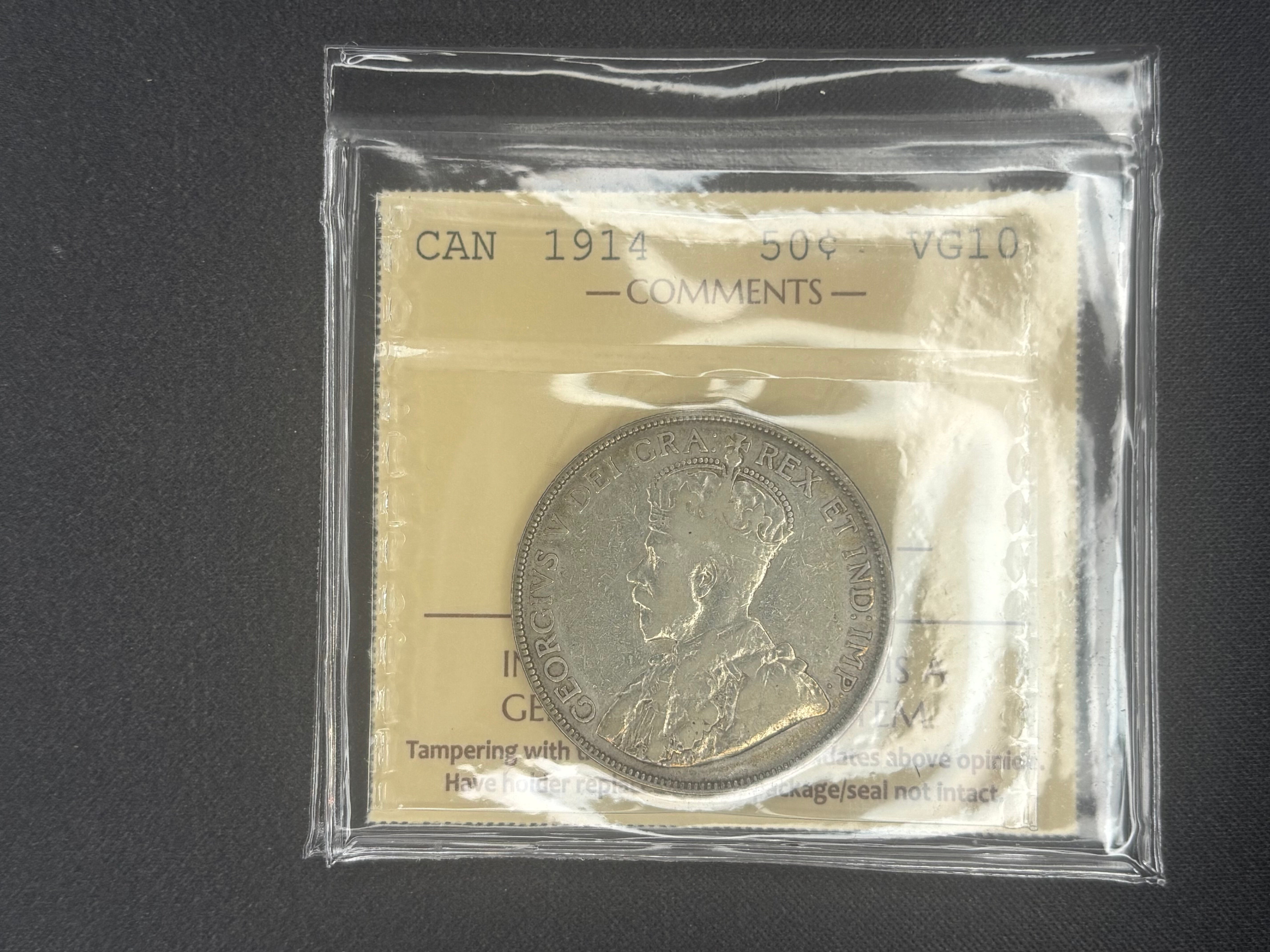 Canada Silver Coin - 50 cents - 1914  VG10 ICCS
