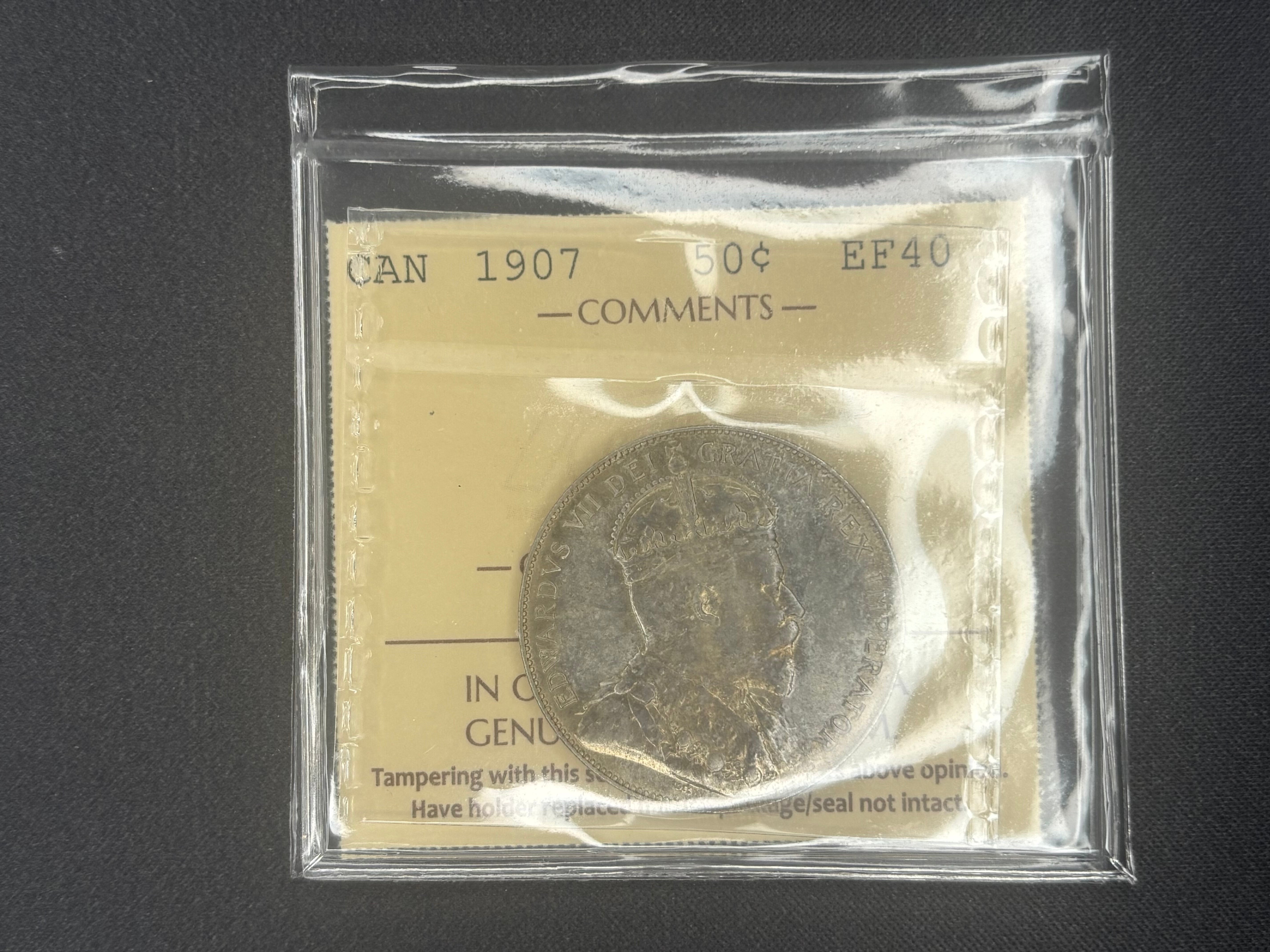 Canadian Silver Coin - 50 cents - 1907 - EF40 ICCS