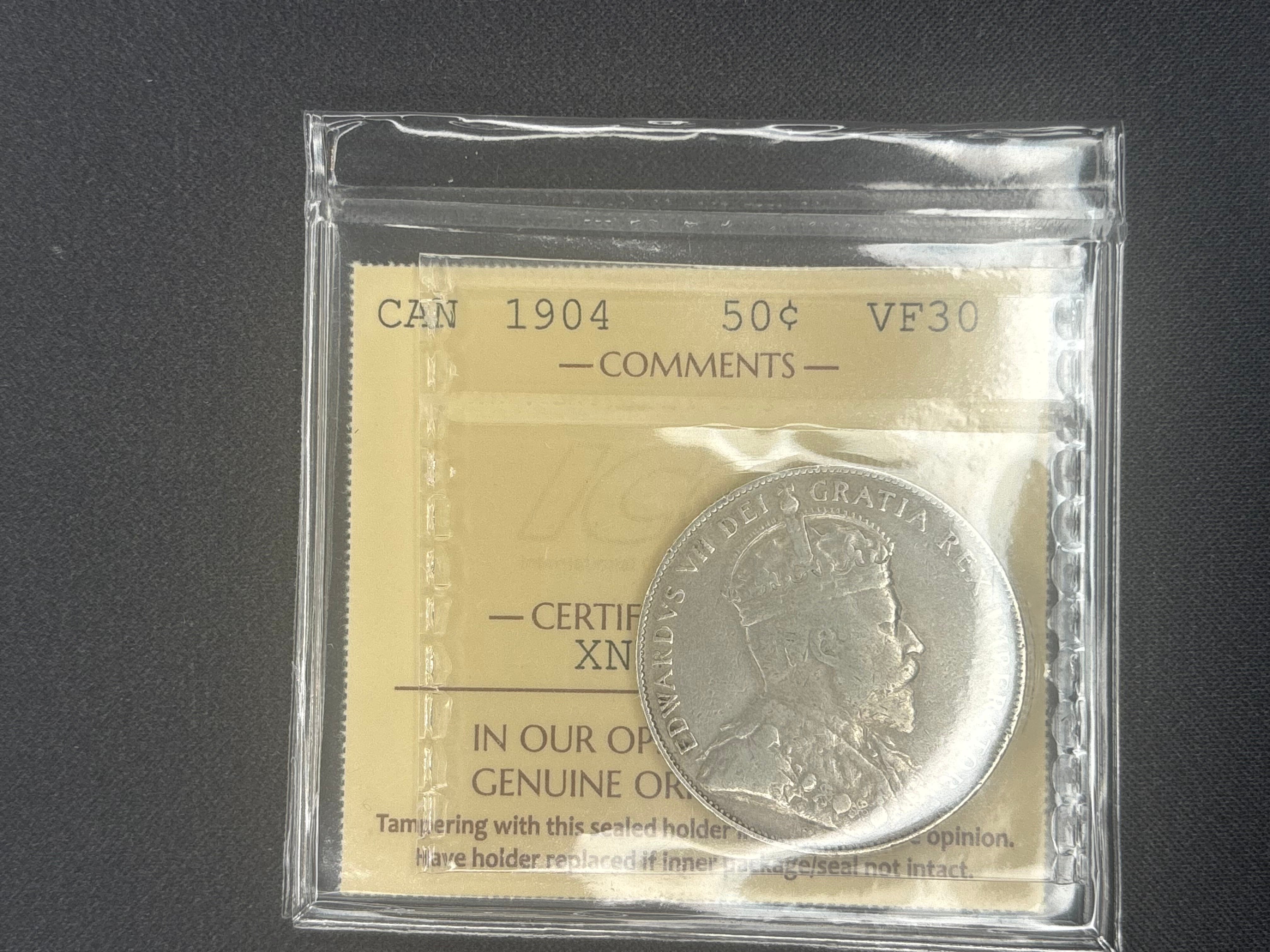 Canadian Silver Coin - 50 cent - 1904 - VF30 ICCS