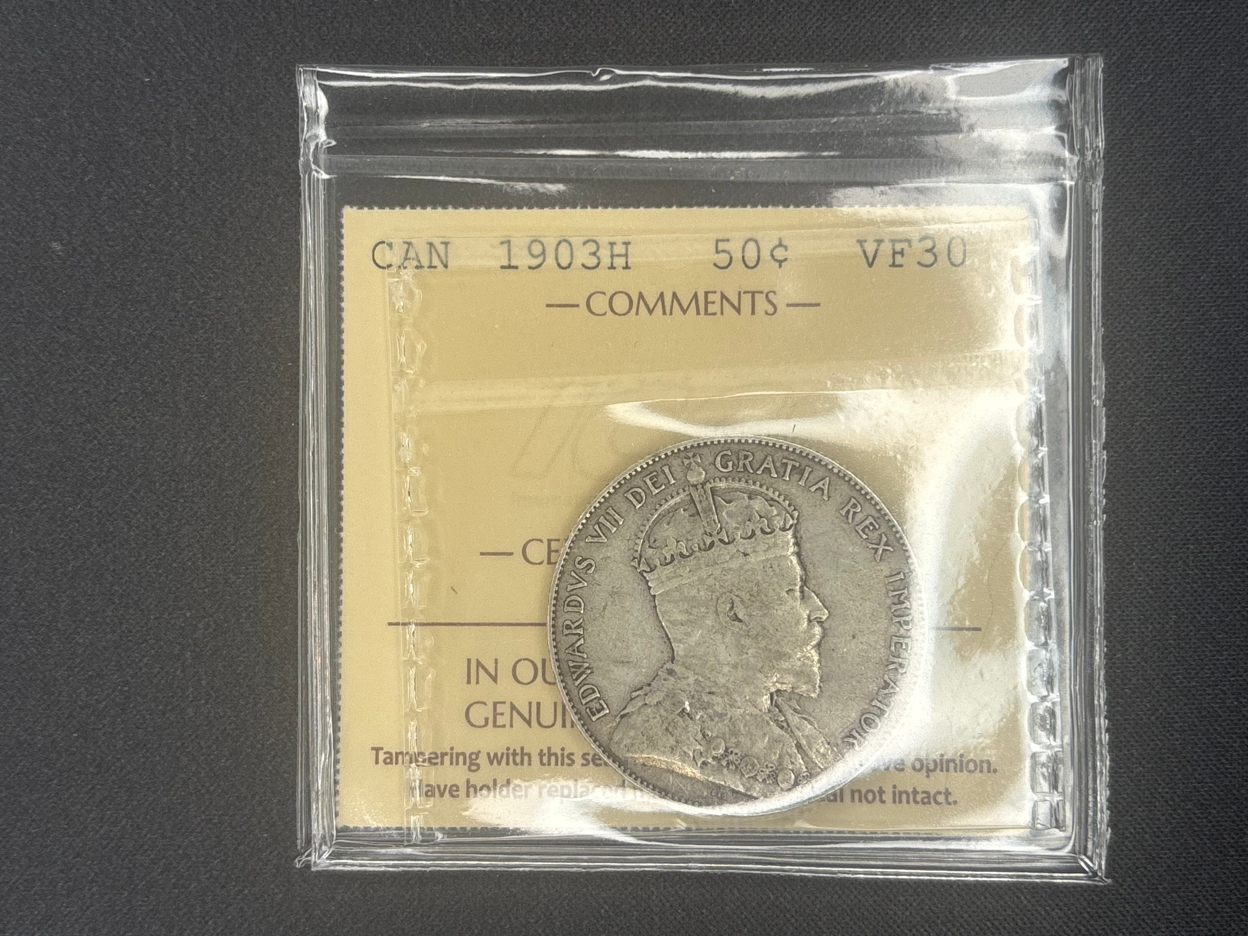 Canada Silver Coin - 50 cents - 1903H - VF30 ICCS