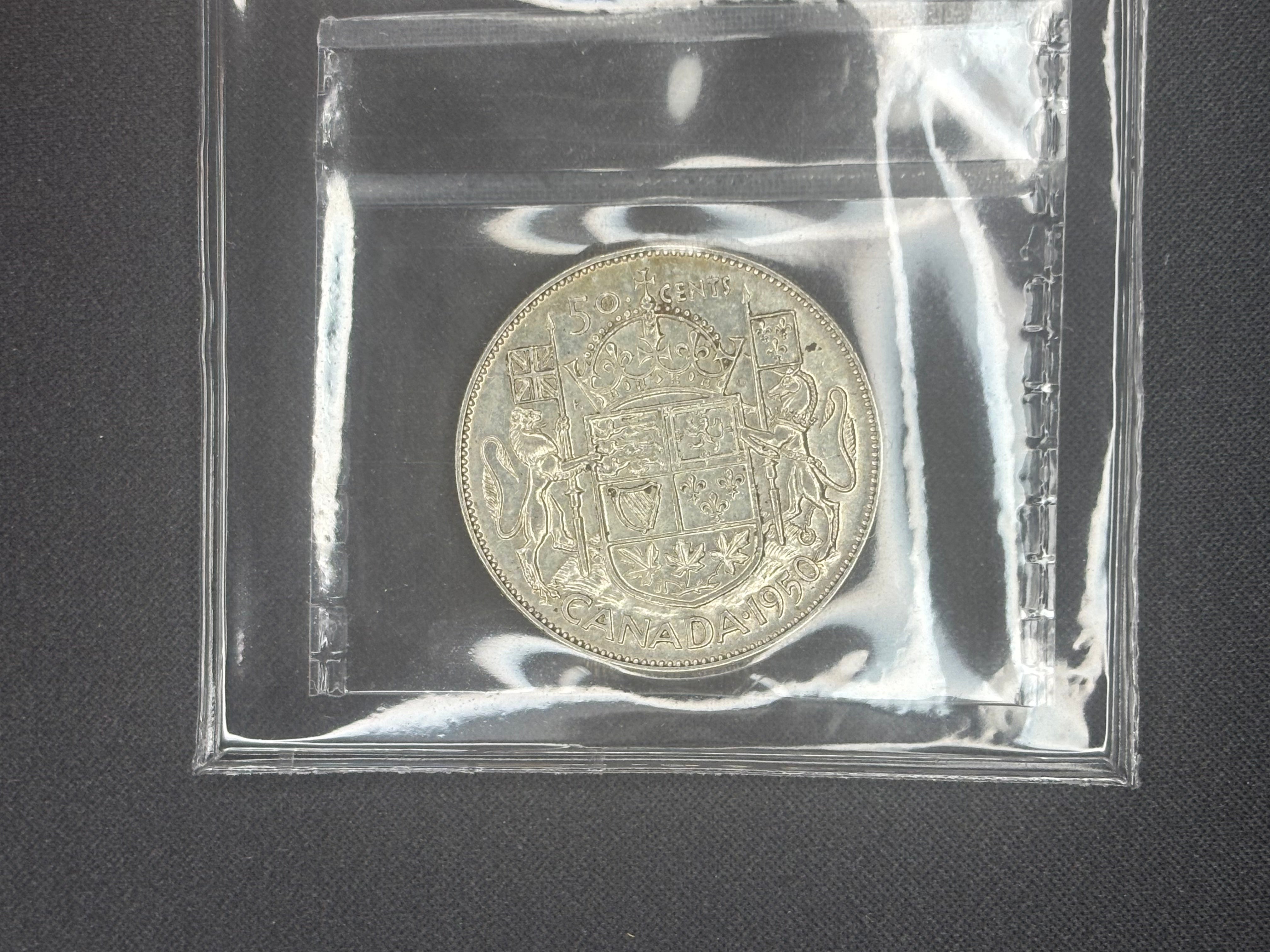 Canadian Silver Coin - 50 cents - 1950 Design in O - AU50 ICCS