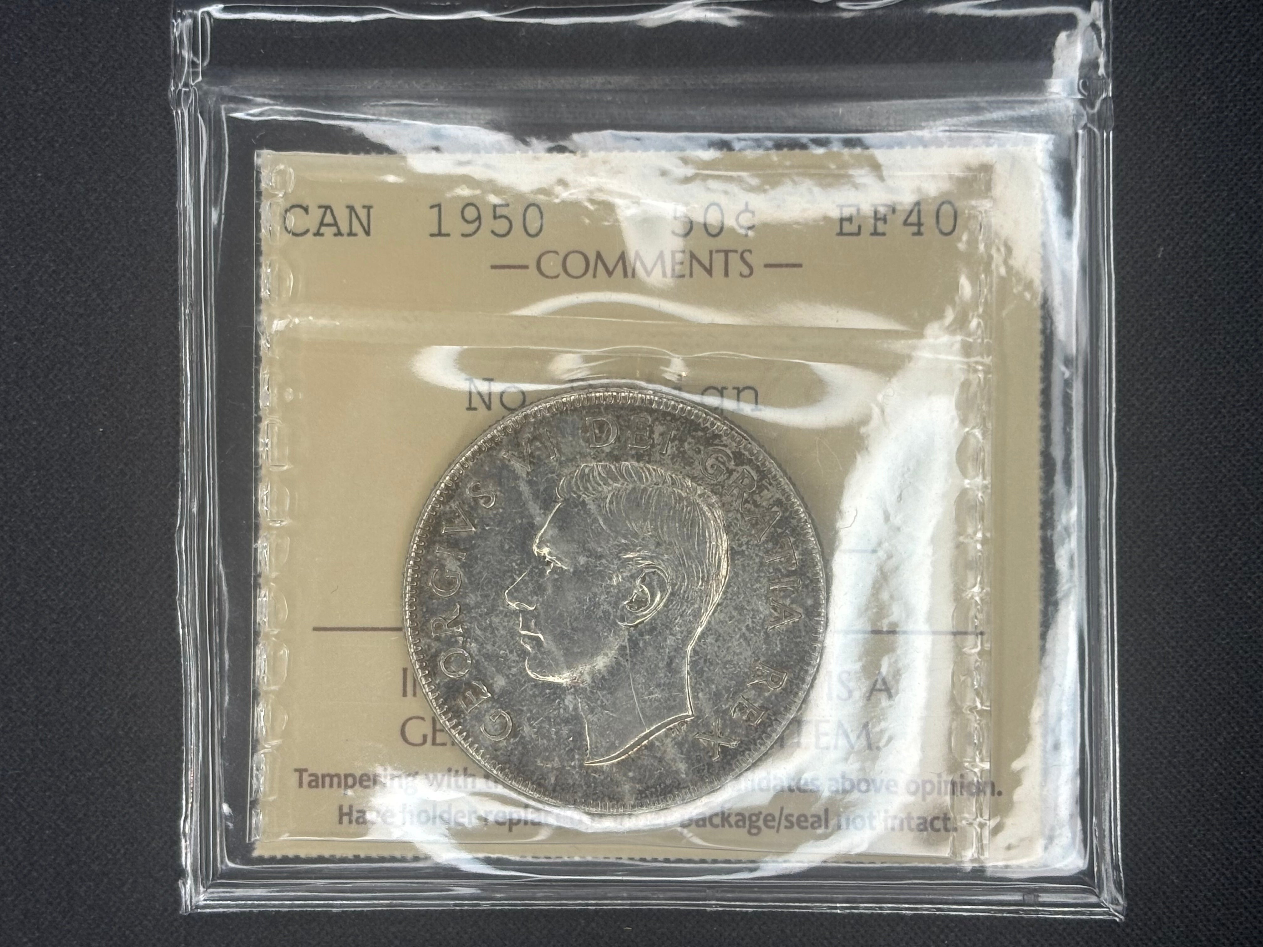 Canada Silver Coin - 50 cents -1950  No Design - EF40 ICCS