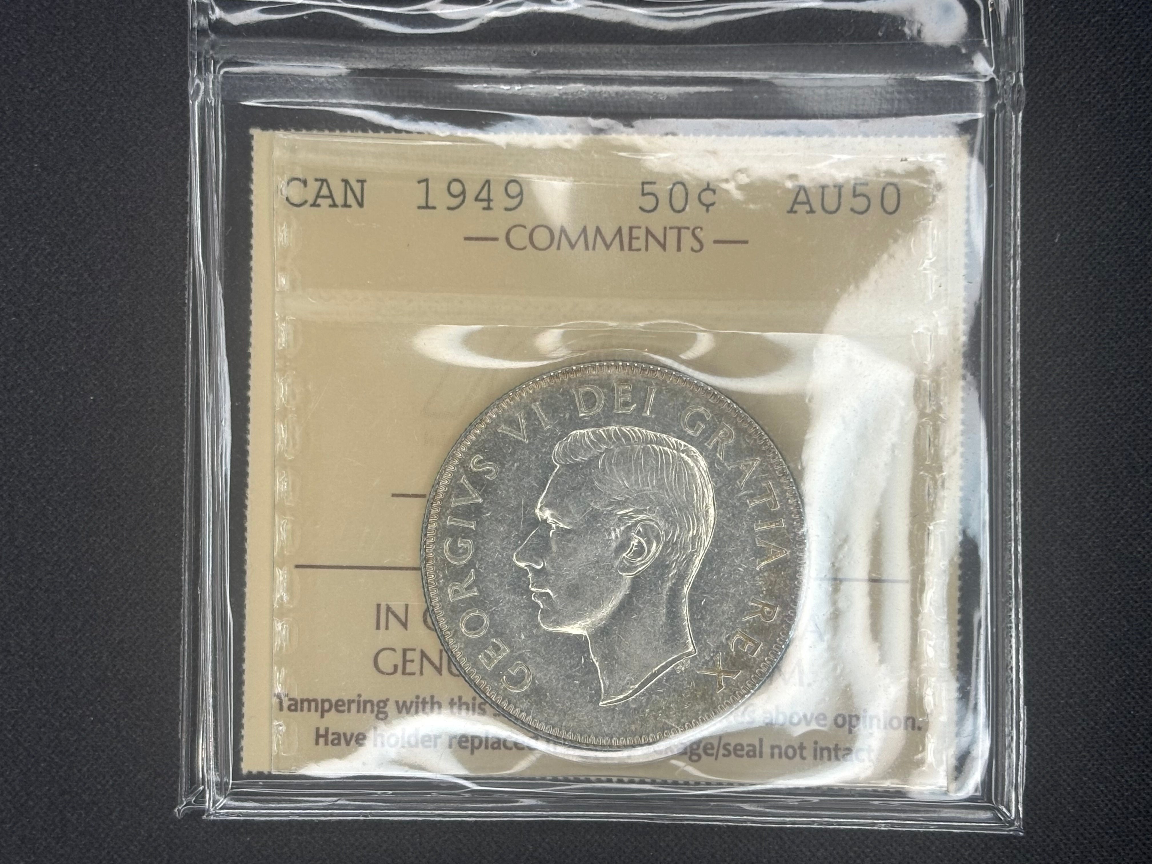 Canada Silver Coin - 50 cents - 1949 - AU50 ICCS
