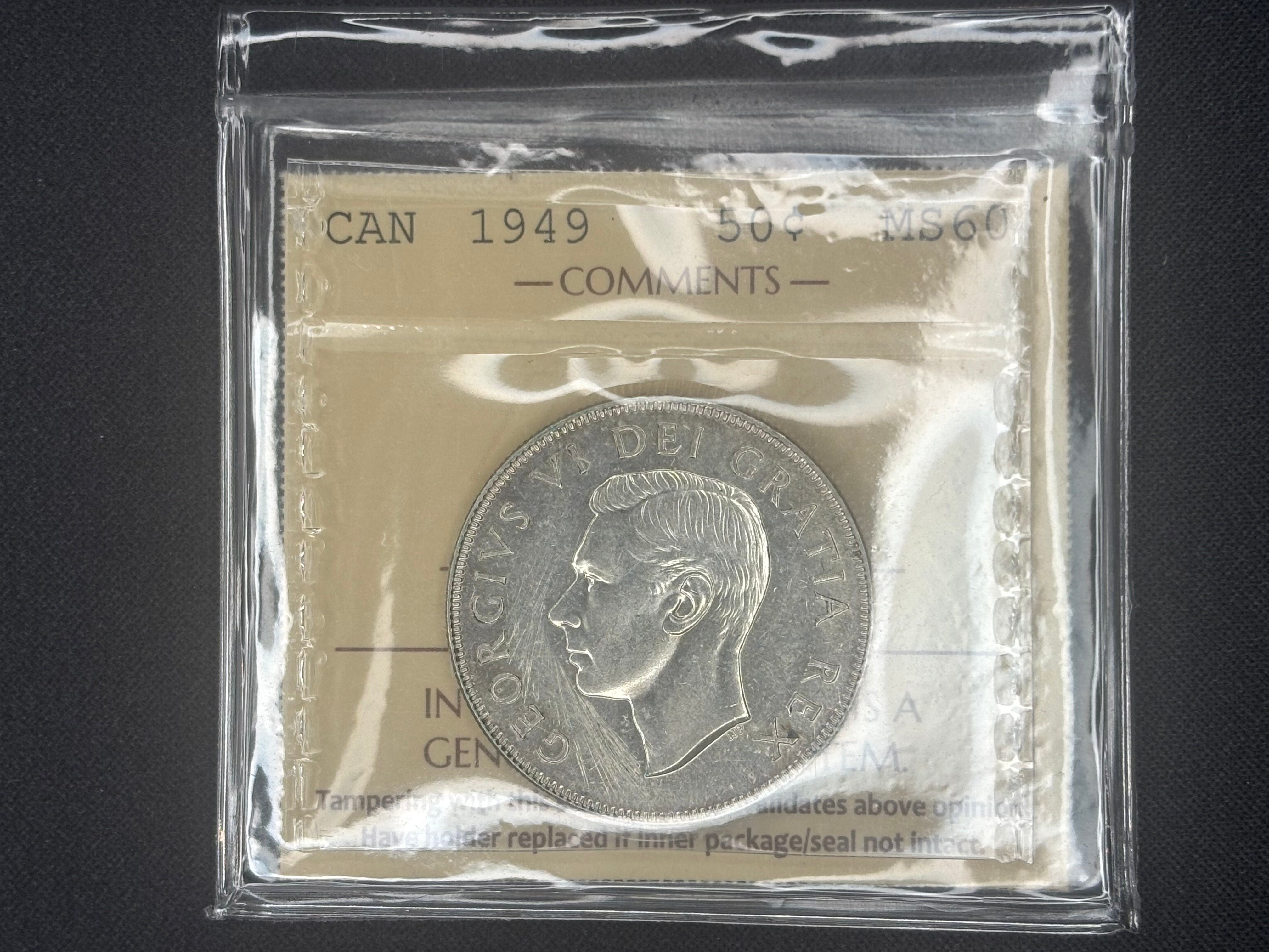 Canada Silver Coin - 50 cents - 1949 - MS60 ICCS
