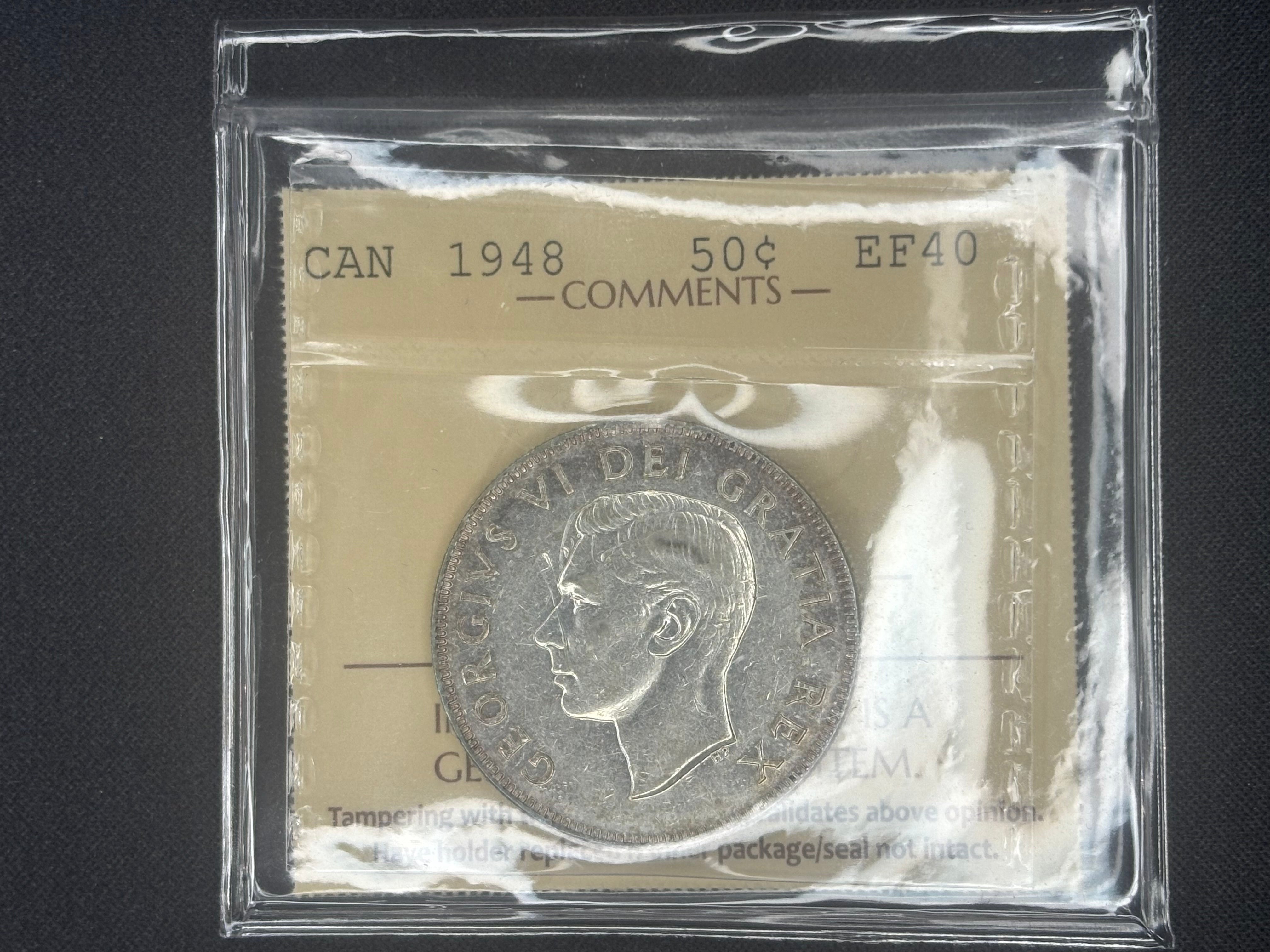 Canada Silver Coin - 50 cents - 1948 - EF40 ICCS