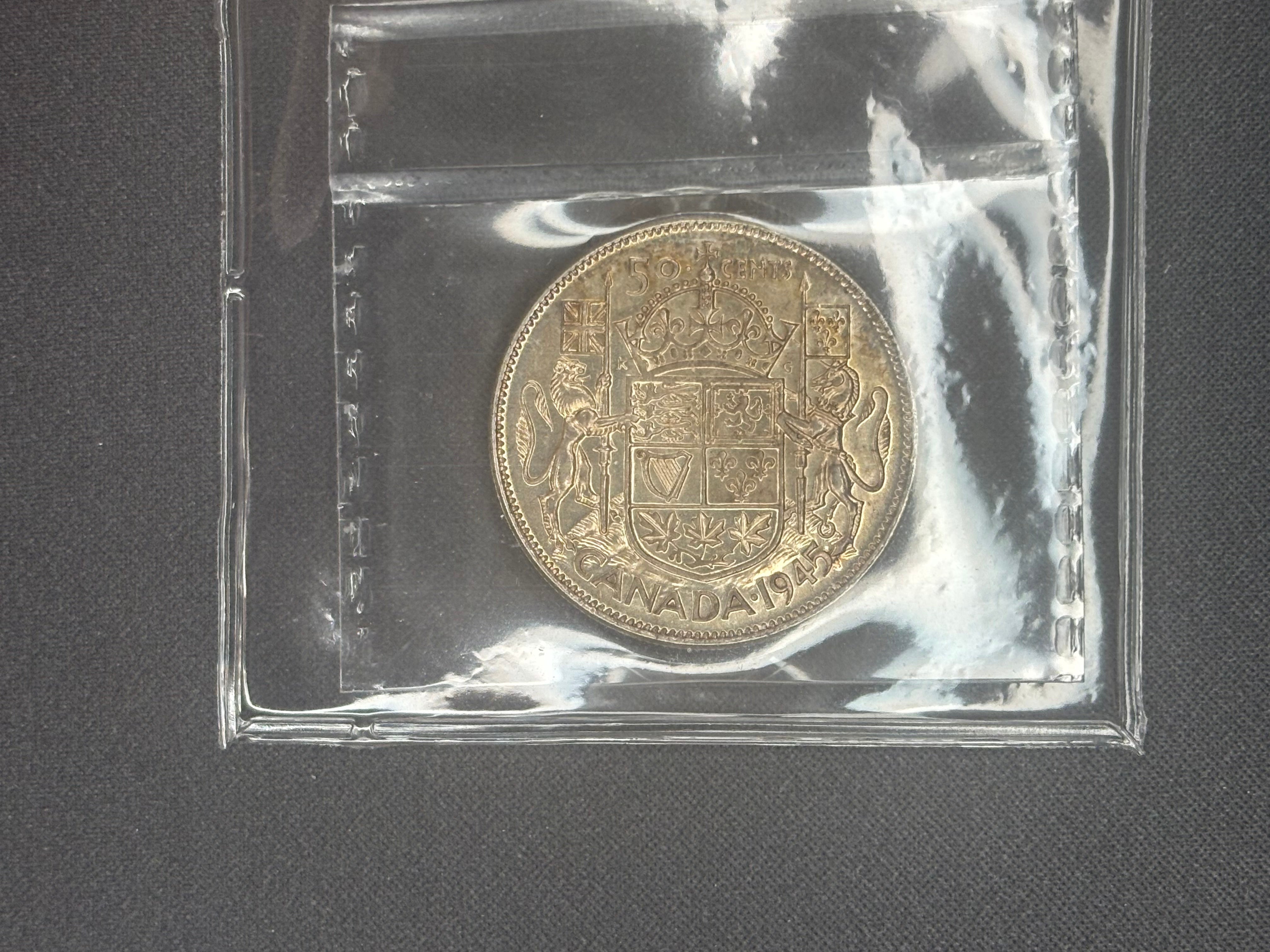 Canada Silver Coin - 50 cents -1945 - AU50 ICCS