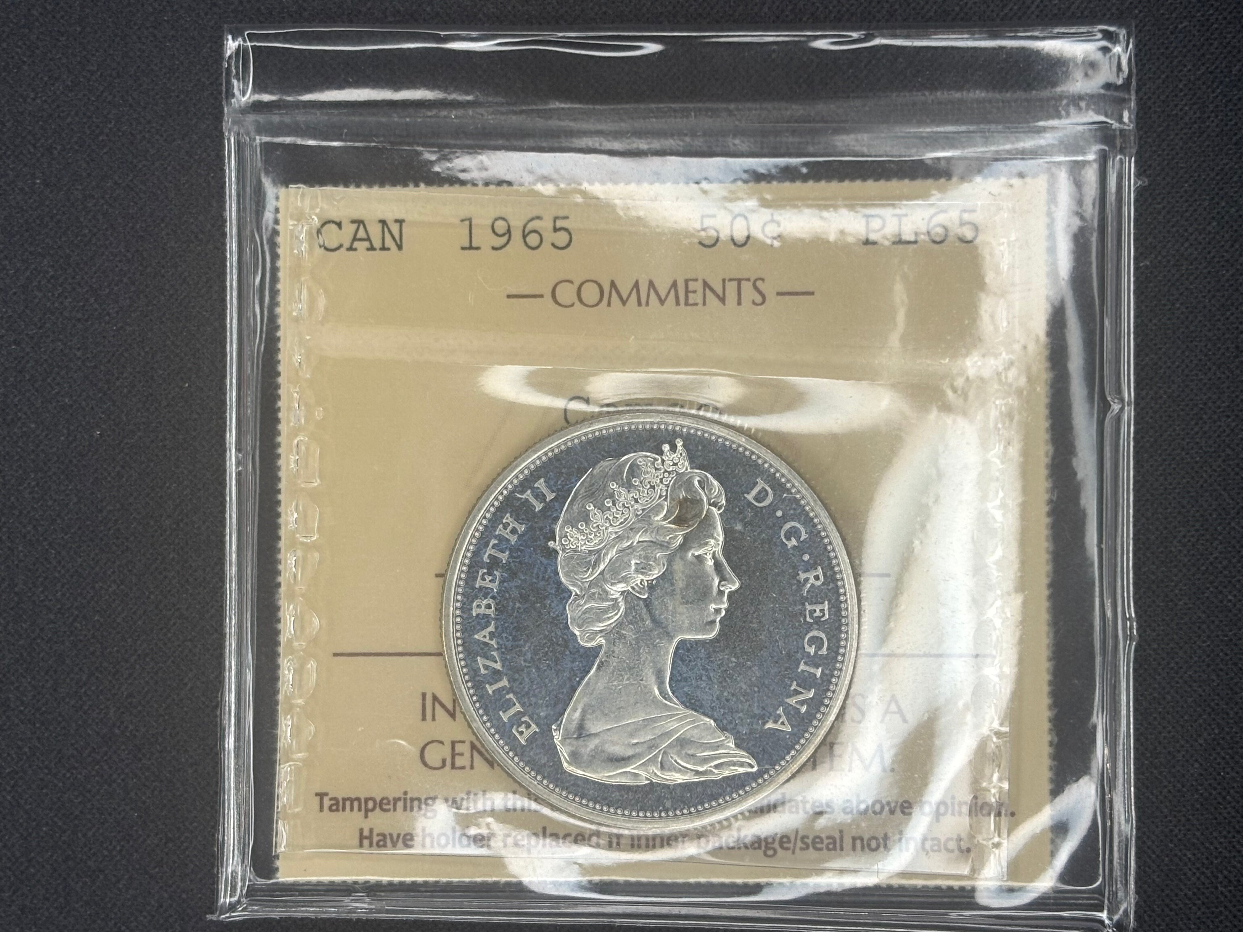 Canadian Silver Coin - 50 cents - 1965 Cameo - PL65 ICCS