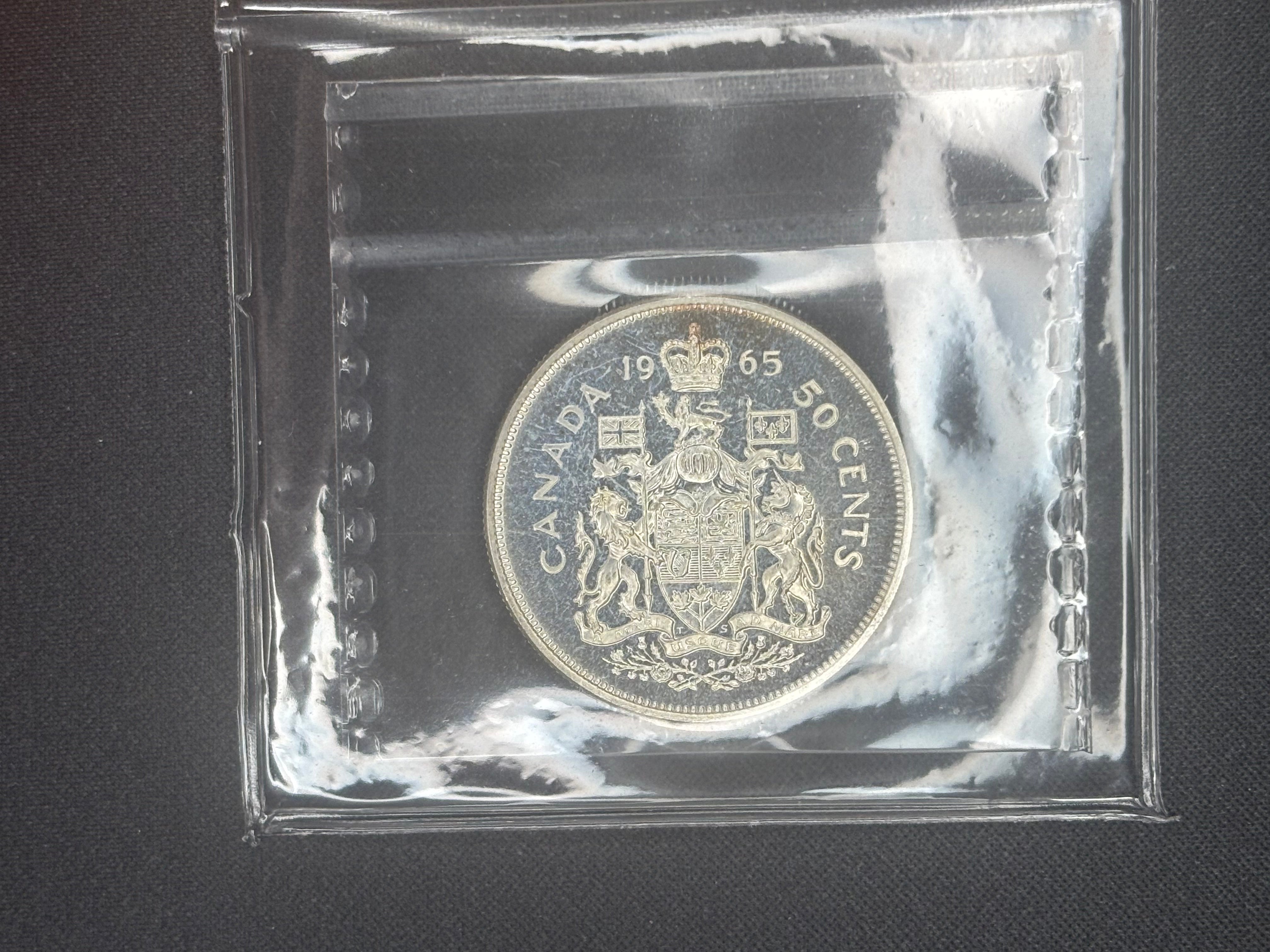 Canadian Silver Coin - 50 cents - 1965 Cameo - PL65 ICCS