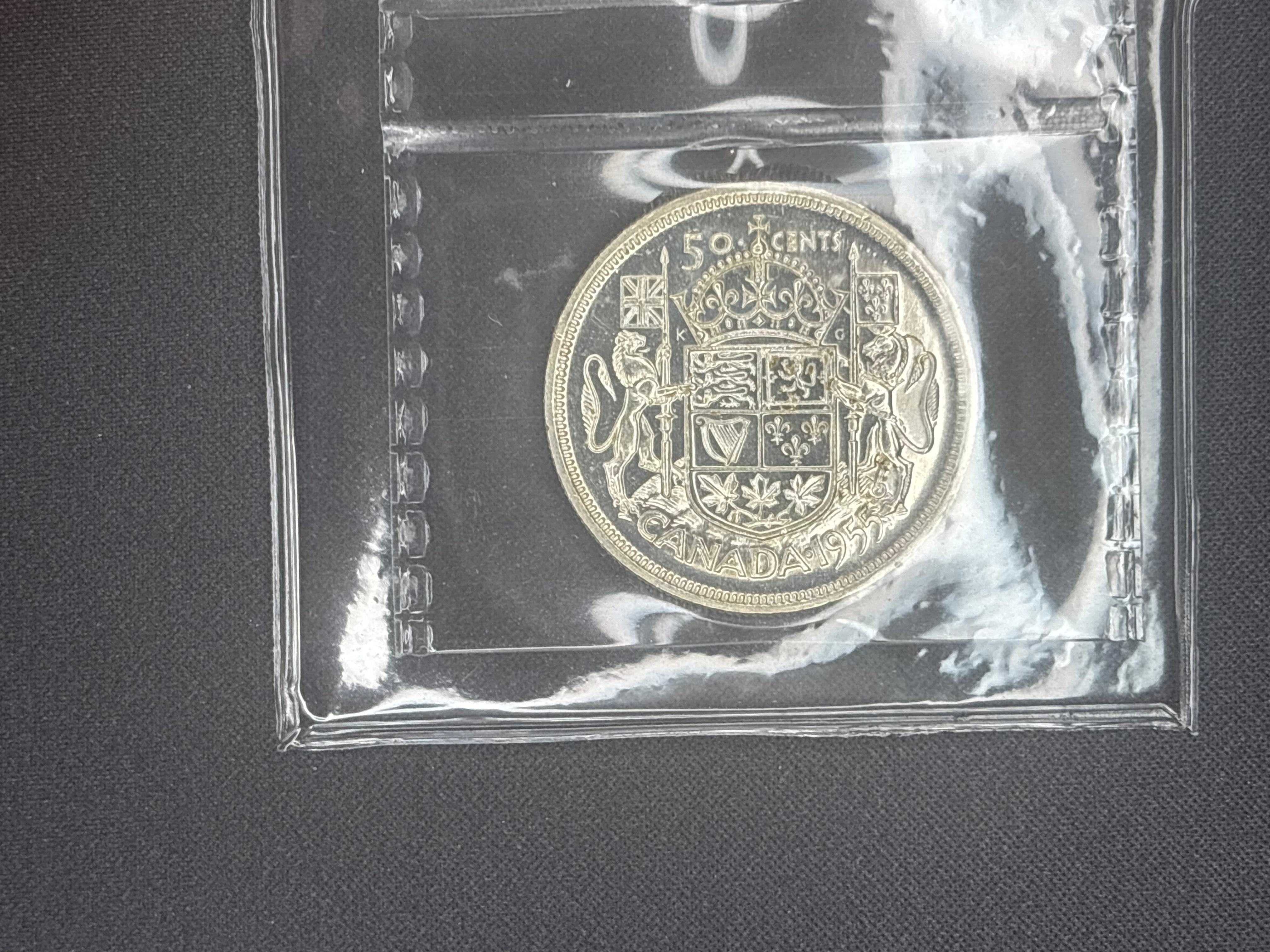 Canada Silver Coin - 50 cents -1955 - MS60 ICCS