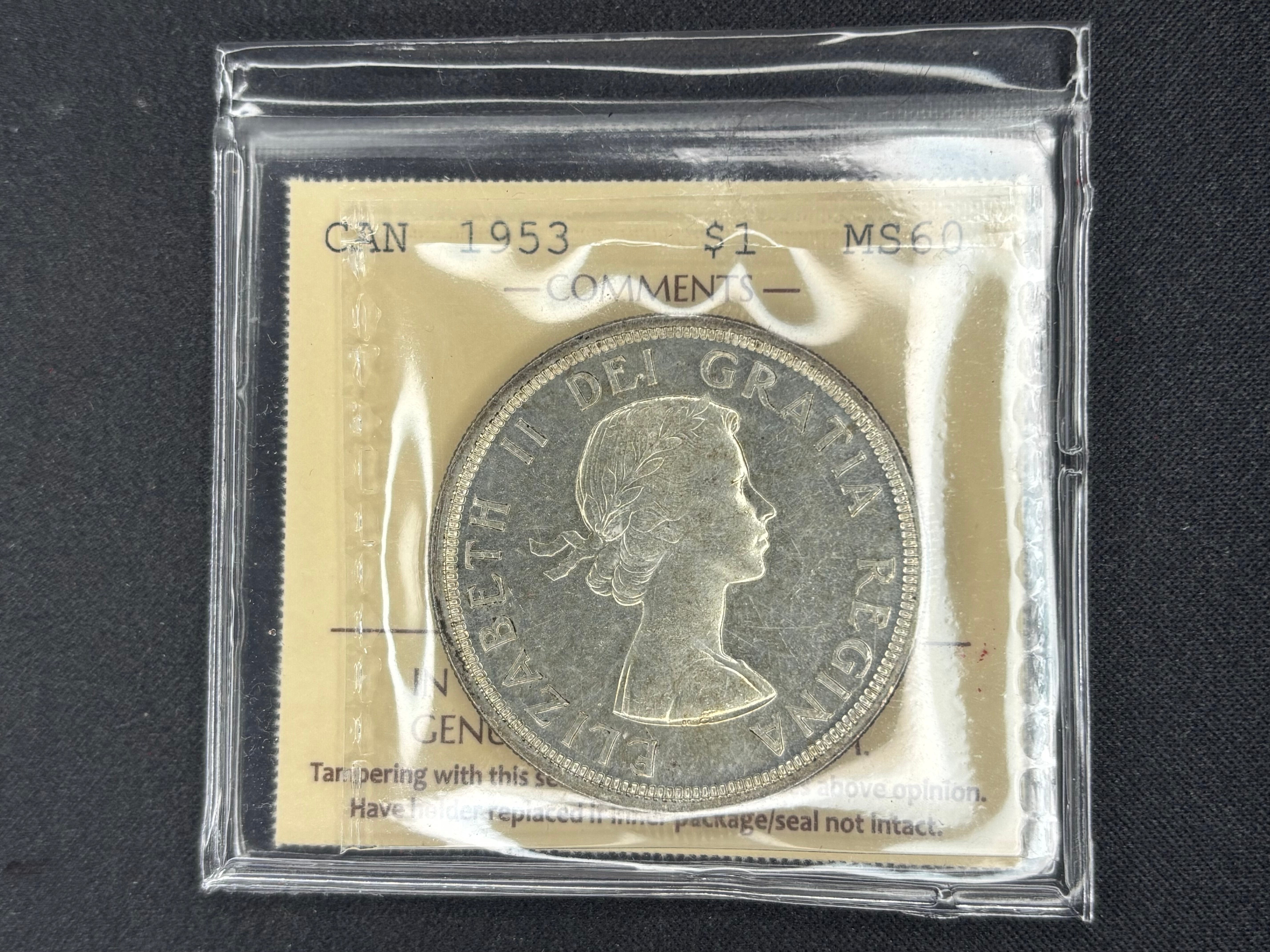 Canadian Coin - Dollar - 1953 SF - MS60 ICCS